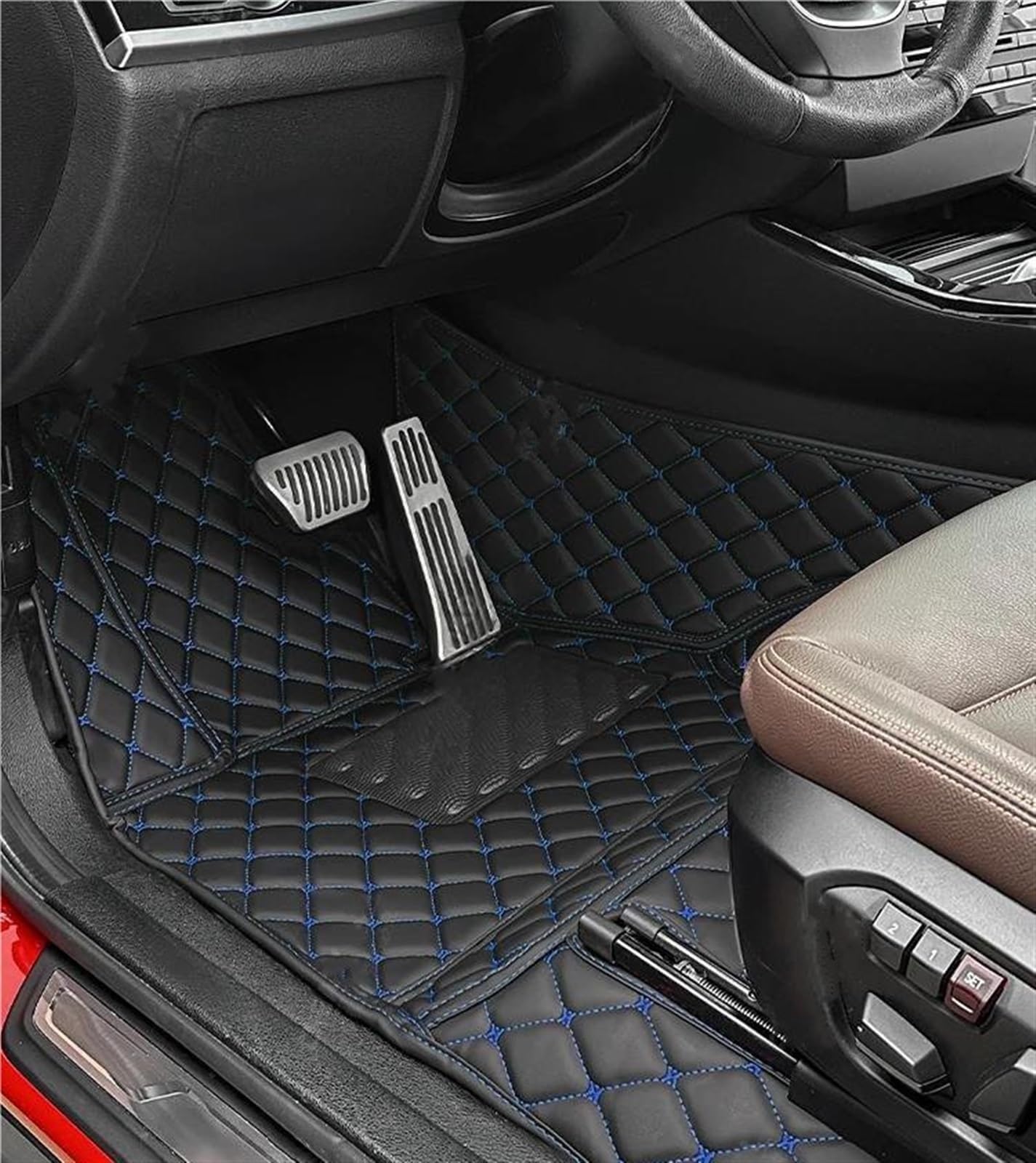 Autofussmatte Für Mitsubishi Für Eclipse Cross 2018 2019 2020 Custom Car Fußmatten Anti-Slip Teppich Abdeckung Innen Zubehör Auto Fußmatten Set(1PC-Black-Blue) von DZSFDGDDFGD