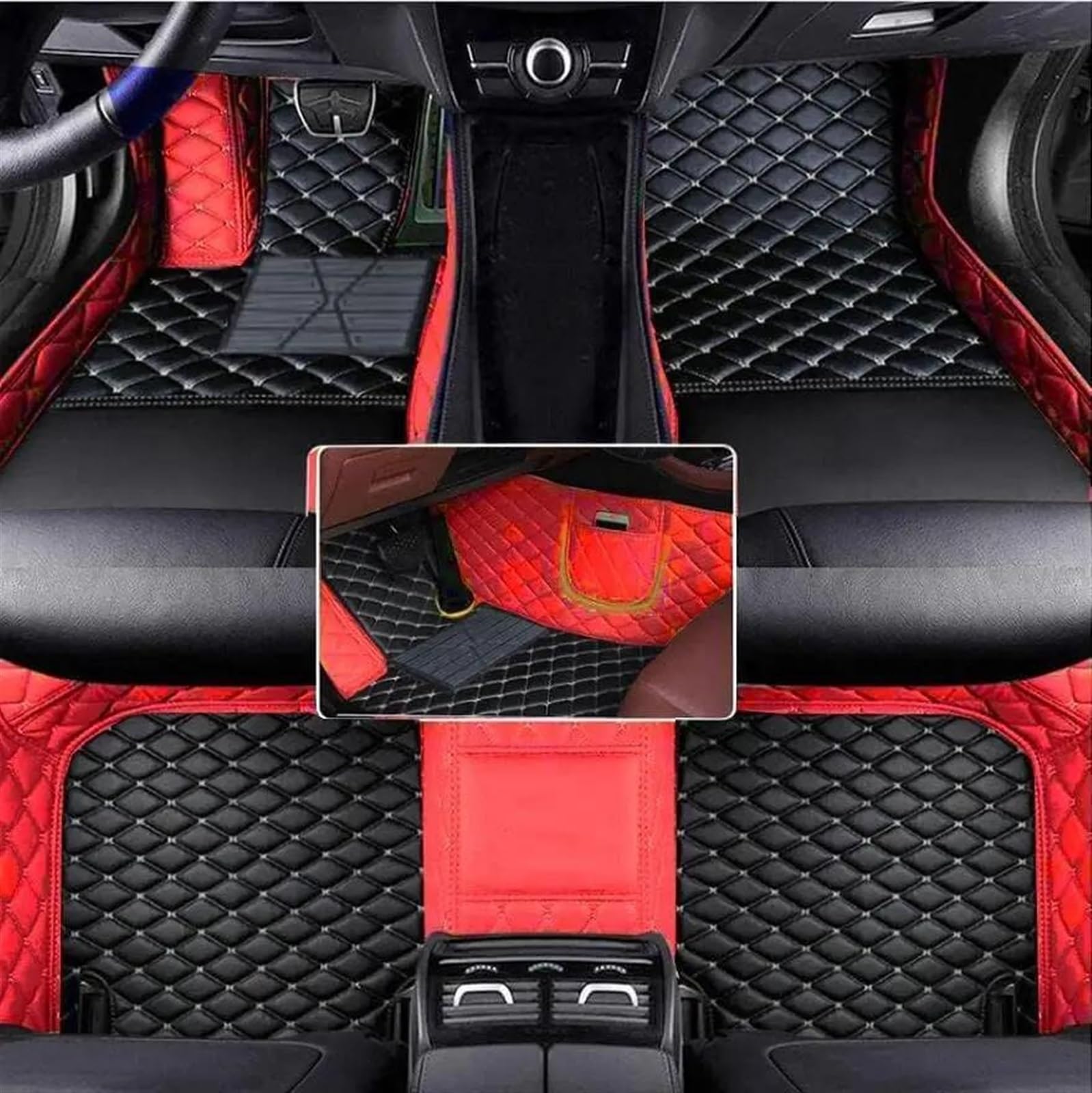 Autofussmatte Für Peugeot 2008 2020 2021 2022 Auto Bodenmatte Schützen Sie Den Innenraum Ihres Fahrzeugs Mit Rutschfestem Teppich Auto Fußmatten Set(Black with Red) von DZSFDGDDFGD