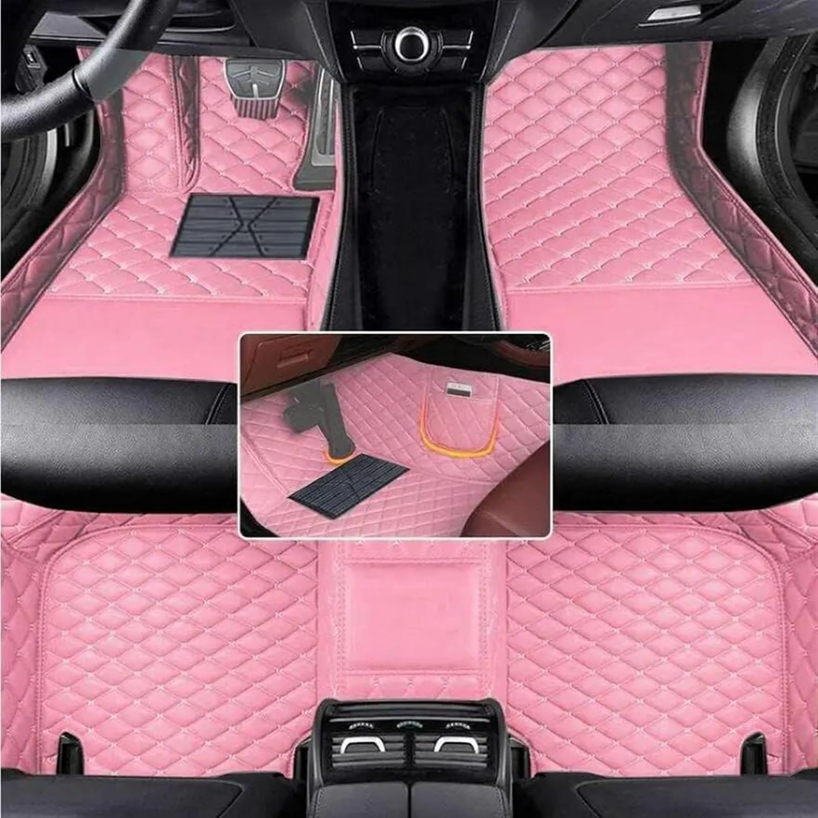 Autofussmatte Für VW Für Tiguan 2009 2010 2011 2012 2013 2014 2015 2016 Künstliche Leder Auto Boden Matte Innen Zubehör Auto Fußmatten Set(Pink) von DZSFDGDDFGD