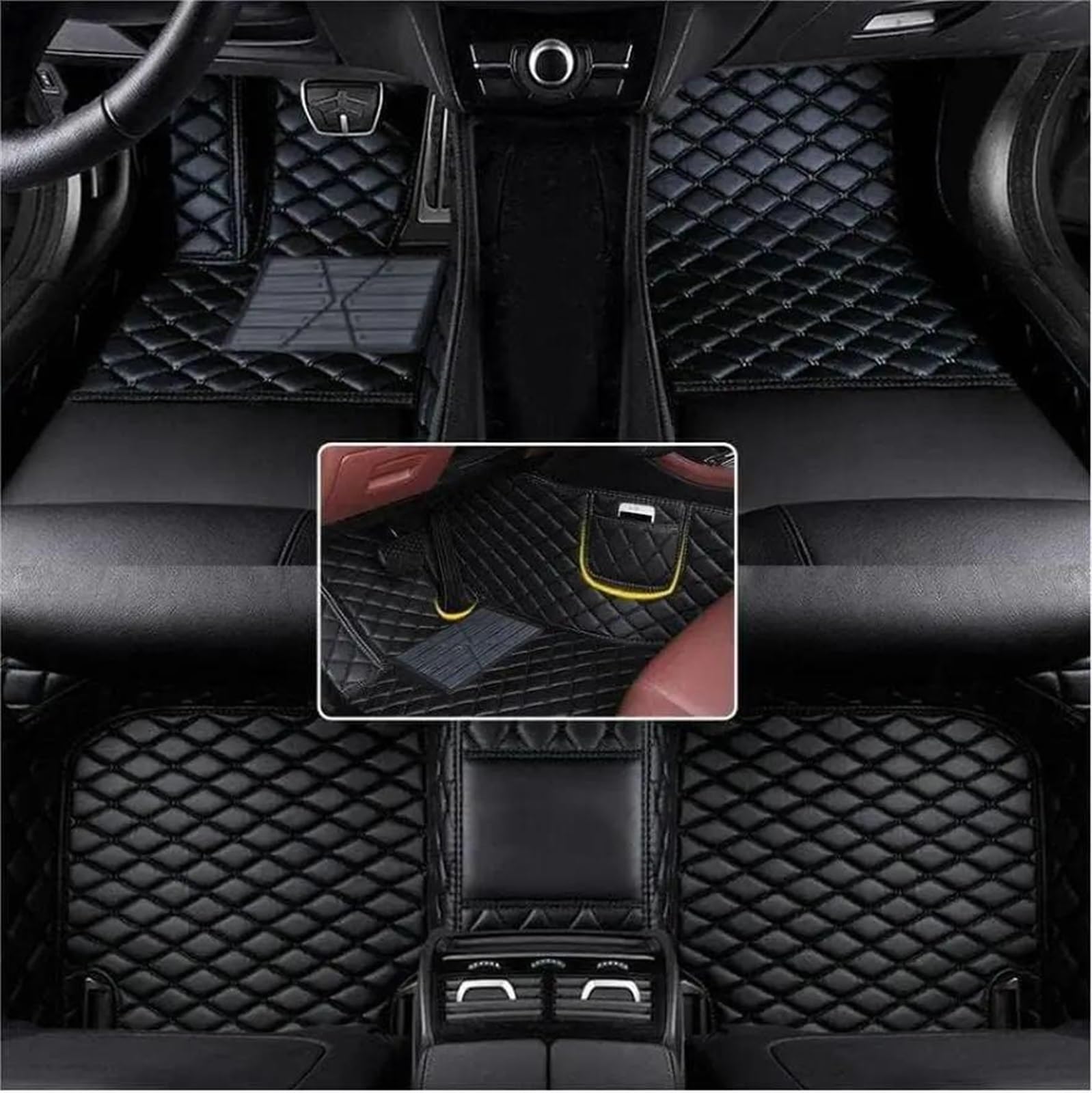 Autofussmatte Für VW Für Tiguan 2009 2010 2011 2012 2013 2014 2015 2016 Künstliche Leder Auto Boden Matte Innen Zubehör Auto Fußmatten Set(Voll schwarz) von DZSFDGDDFGD