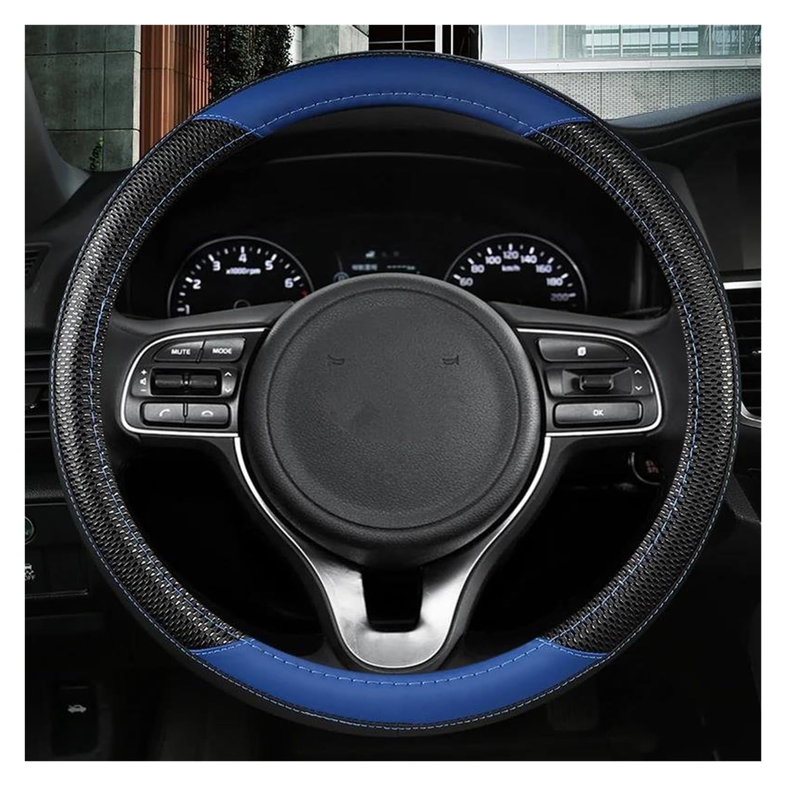 Auto-Lenkradabdeckung O Form D Form Für Kia Für Rio 2 3 4 Für X-Line PU Leder Auto Lenkrad Abdeckung 38CM 15 "Auto Zubehör Autoteile(Blue O Shape) von DZSFSTRHRRT