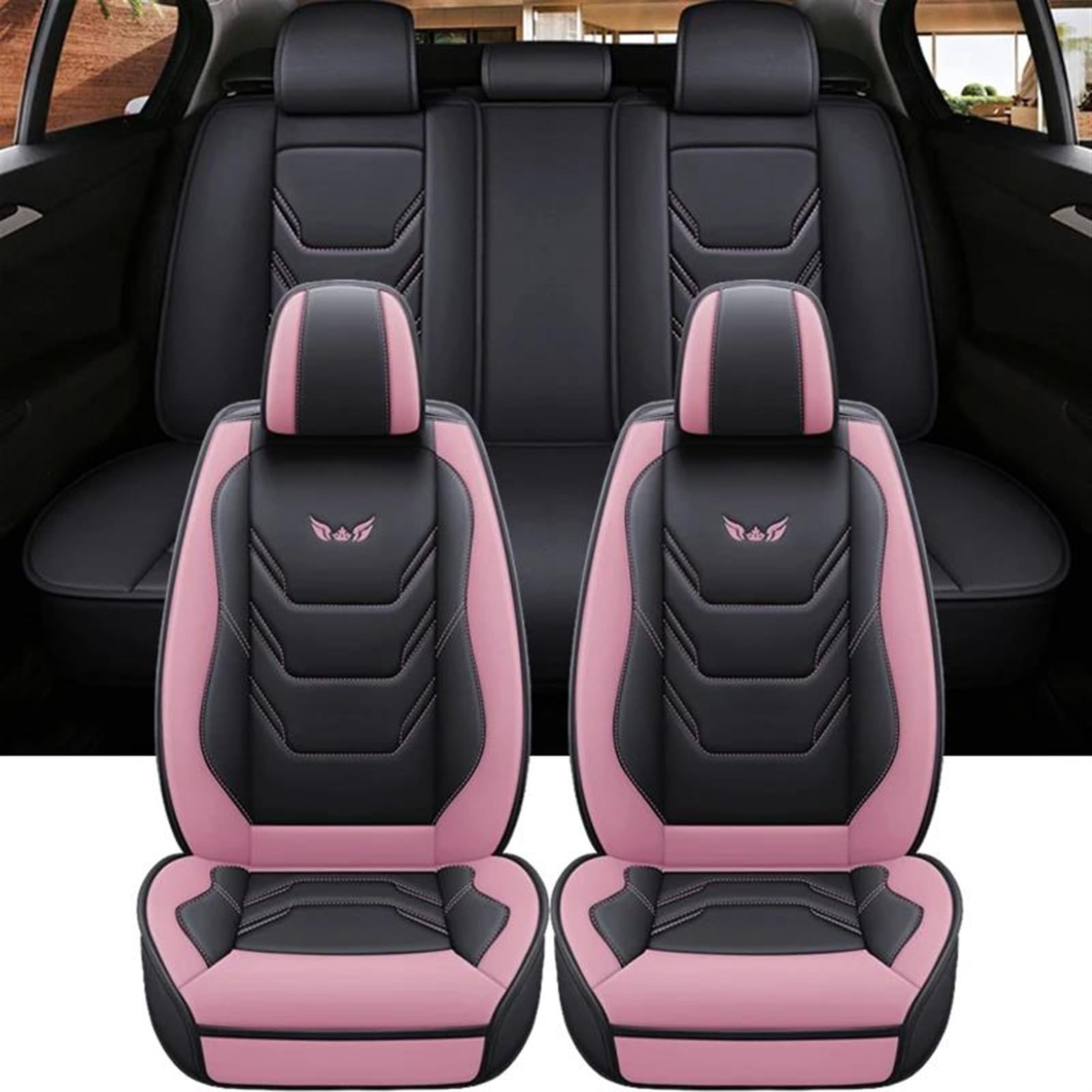 AutositzbezüGe Set Universal Auto Sitzbezüge Kissen Für Golf 5 Für Peugeot Für 207 Für E30 E39 X5 E70 Innenräume Vollen Satz Auto-SchonbezüGe(Pink) von DZSFSTRHRRT