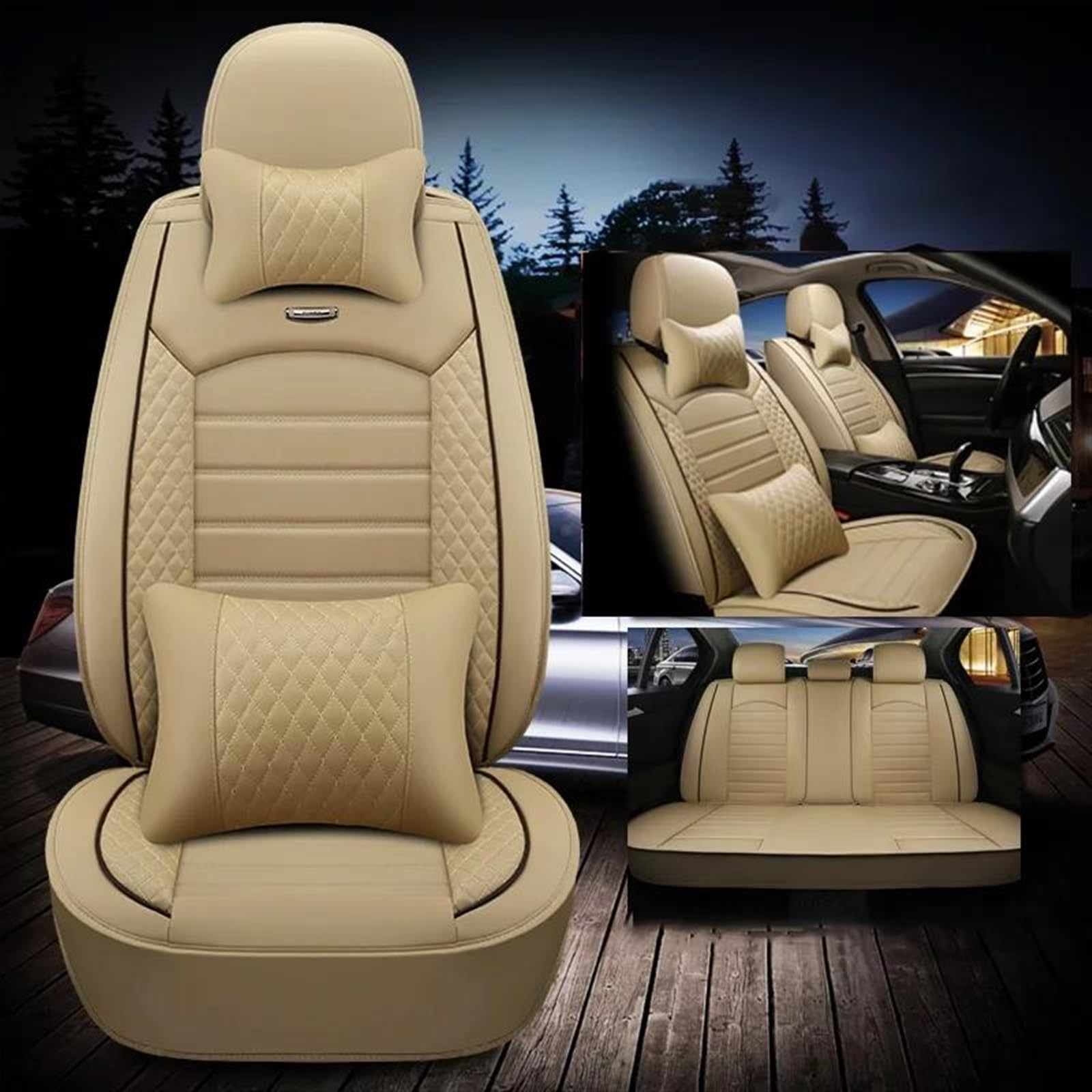 AutositzbezüGe Set Universal Full Set Auto Sitzbezug Für Range Für Rover Für Evoque Für Peugeot Für 5008 307 Für CC 301 Für W203 W164 Auto-SchonbezüGe(Beige A) von DZSFSTRHRRT