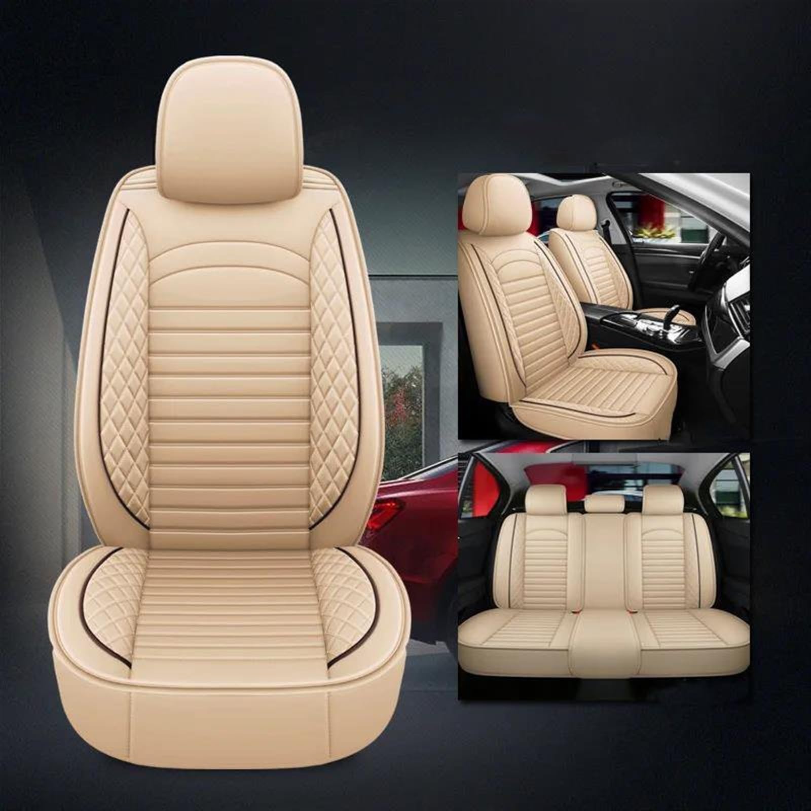 DZSFSTRHRRT AutositzbezüGe Set Leder Auto Sitzbezug Für Haval Für H1 H2 H3 H4 H6 H7 H8 H9 H5 M6 H2S Coupe Auto Zubehör Auto-Styling Auto-SchonbezüGe(Beige) von DZSFSTRHRRT