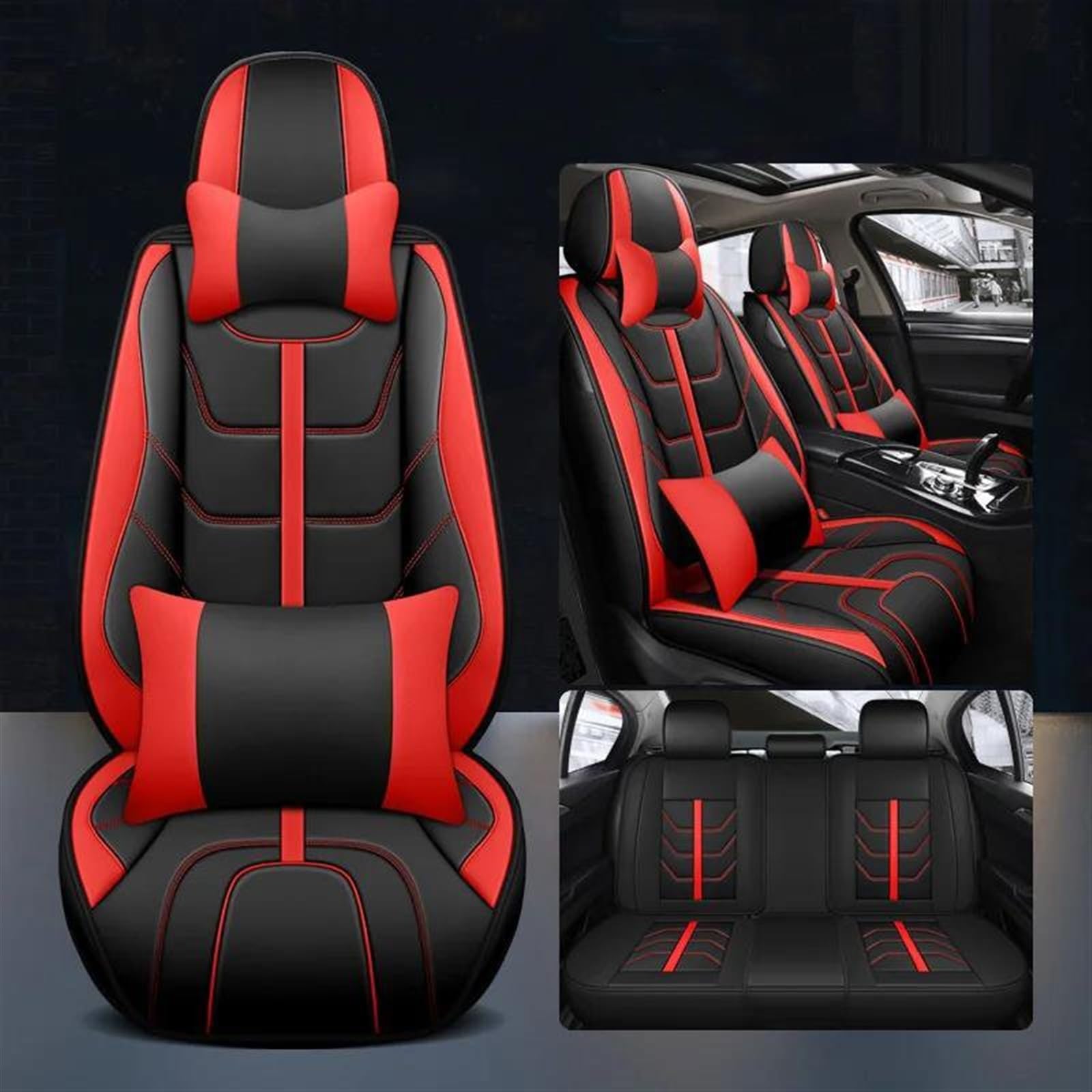 DZSFSTRHRRT AutositzbezüGe Set Leder Auto Sitzbezug Für Mercedes Für Benz Für E Klasse GLK GLC S600 400 SL W212 W211 SLK Auto Zubehör Auto-SchonbezüGe(Red A) von DZSFSTRHRRT