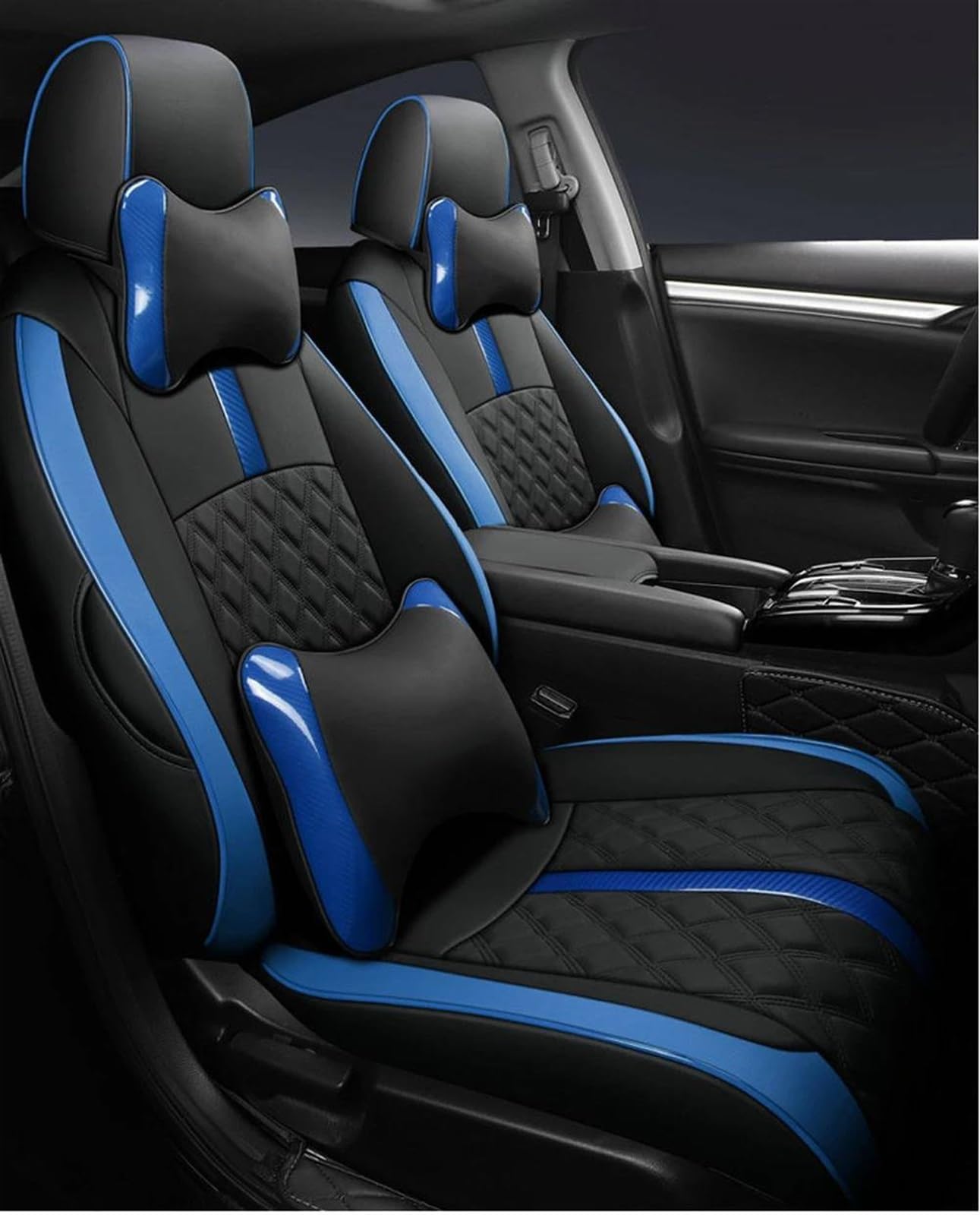 DZSFSTRHRRT AutositzbezüGe Set Modell Custom Auto Sitzbezüge Für Civic 2017-2024 Leder Kissen Auto Sitz Schutzhülle Auto Styling Auto-SchonbezüGe(B-Black Blue) von DZSFSTRHRRT