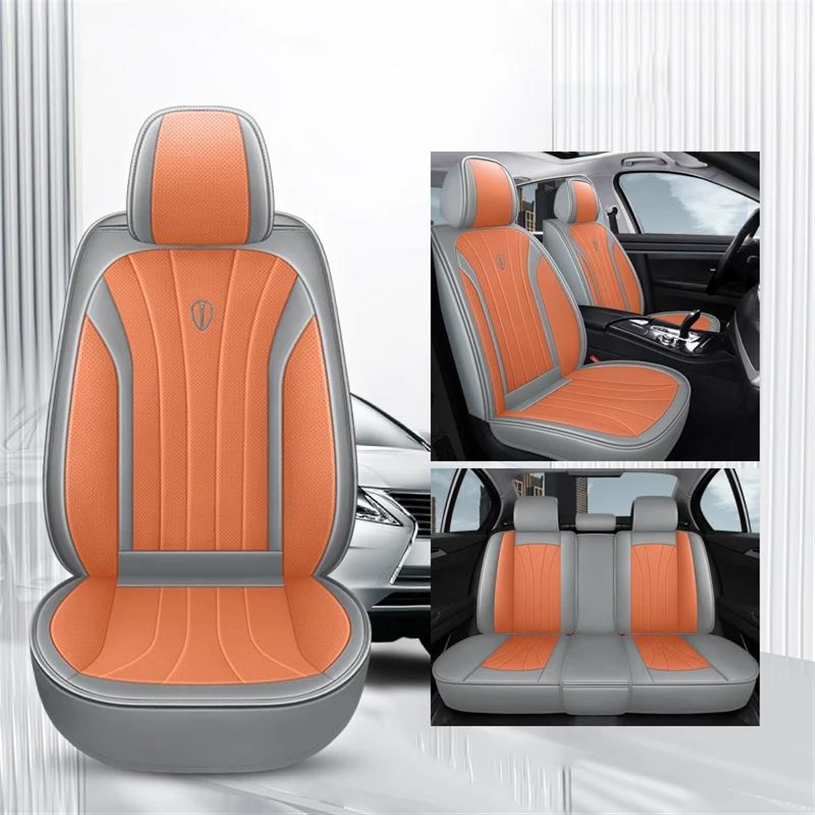 DZSFSTRHRRT AutositzbezüGe Set Universal Auto Sitzbezüge Für Megane 3 Für Passat Für B6 Für W205 Für F10 Für Suzuki Für Swift Voll Set Leder Auto-SchonbezüGe(Gray orange) von DZSFSTRHRRT