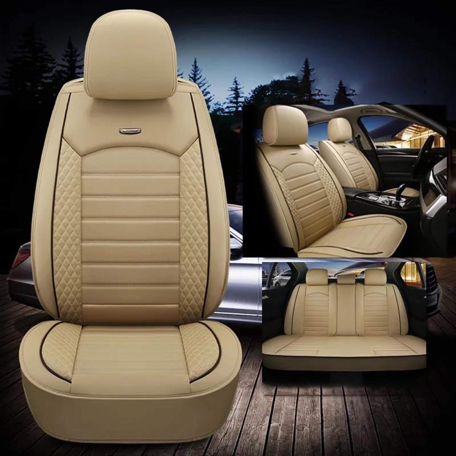 DZSFSTRHRRT AutositzbezüGe Set Universal Full Set Auto Sitzbezug Für CRV Für Jazz Für Accord 7 Für A3 Für Sportback A6 C5 Für Korando Auto-SchonbezüGe(Beige) von DZSFSTRHRRT