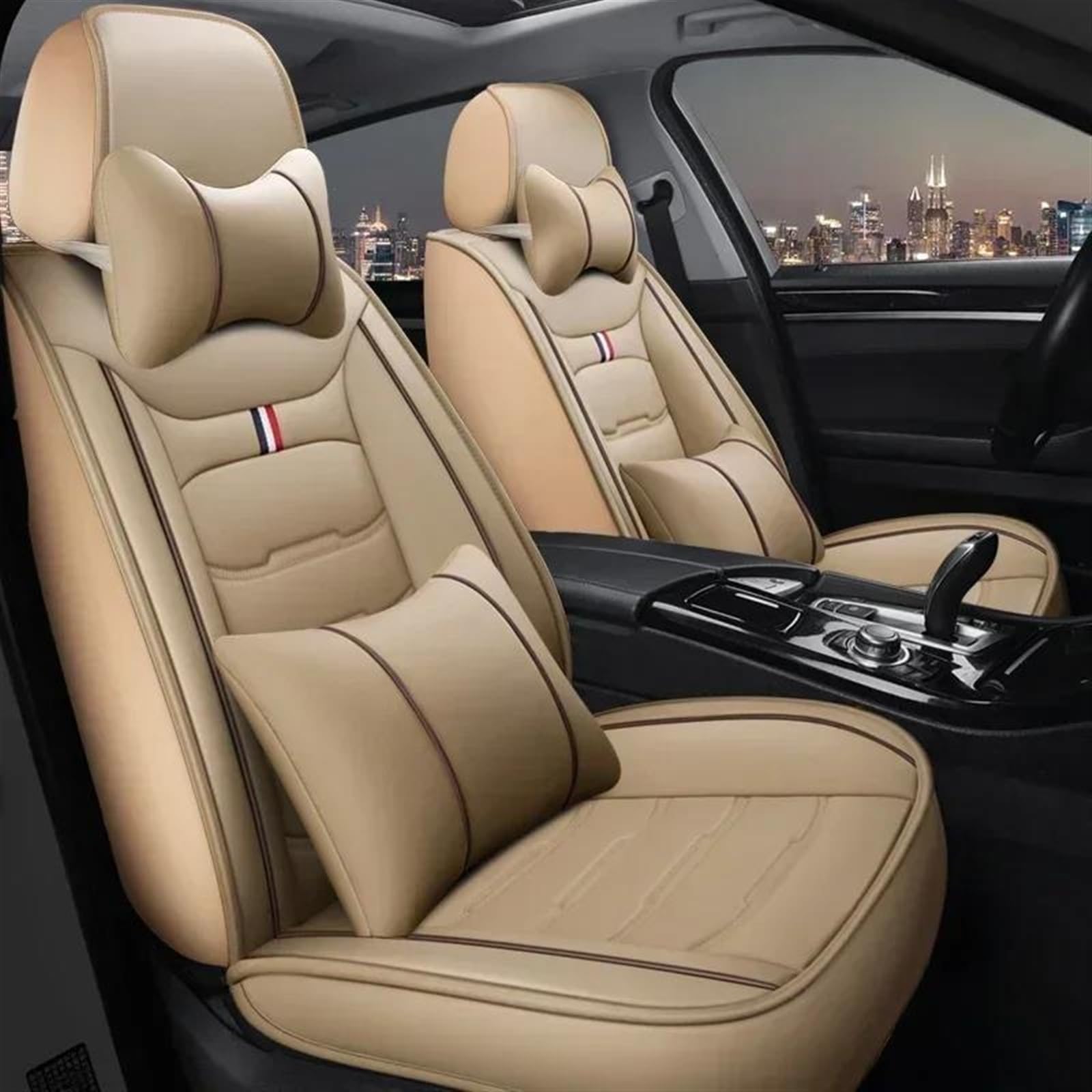 DZSFSTRHRRT AutositzbezüGe Set Universal Leder 3D Auto Sitz Abdeckung Für VW Für Passat Für B5 B6 B7 B8 Für Variante Für Phaeton Innen Abdeckungen Auto-SchonbezüGe(Beige) von DZSFSTRHRRT