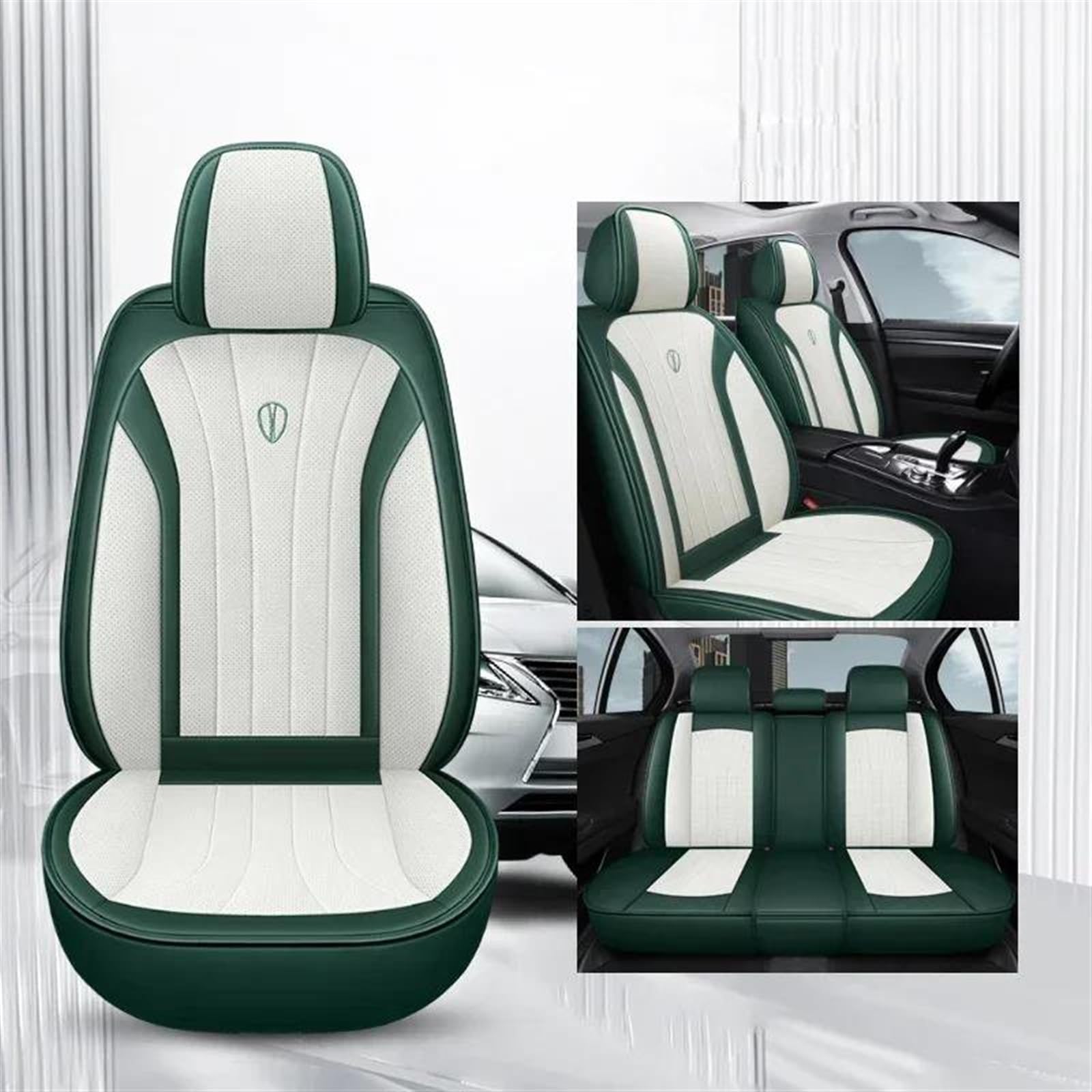 DZSFSTRHRRT AutositzbezüGe Set Universeller Kunstleder-Autositzbezug Für Toyota Für Corolla Für Camry Für RAV4 Für CHR Für Highlander Auto-SchonbezüGe(Green White) von DZSFSTRHRRT