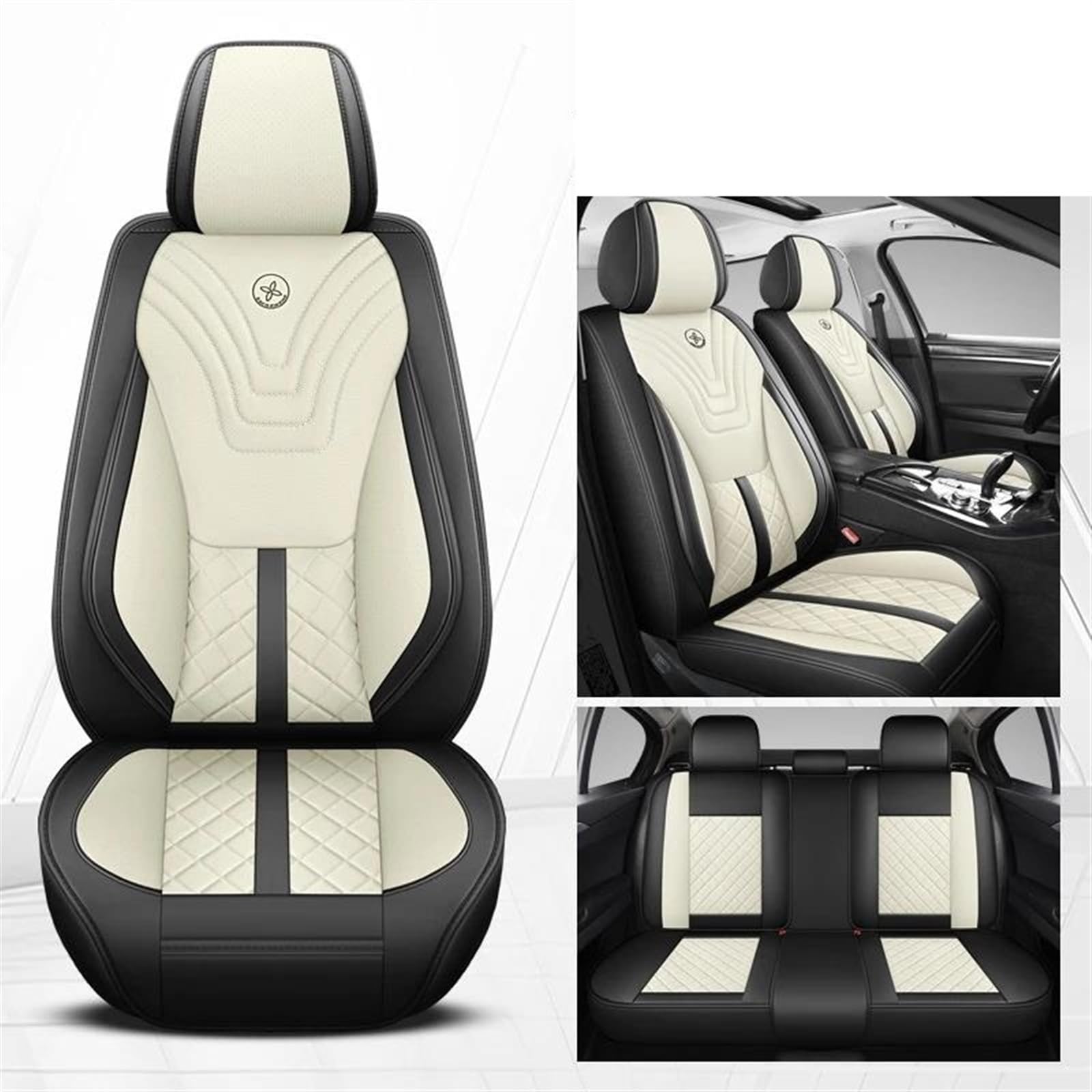 DZSFSTRHRRT AutositzbezüGe Set Vorne + Hinten Full Set Auto Sitzbezug Für Opel Für Antara Für Astra Für Corsa Für Corsa Für Insignia Für Meriva Auto-SchonbezüGe(Black White) von DZSFSTRHRRT