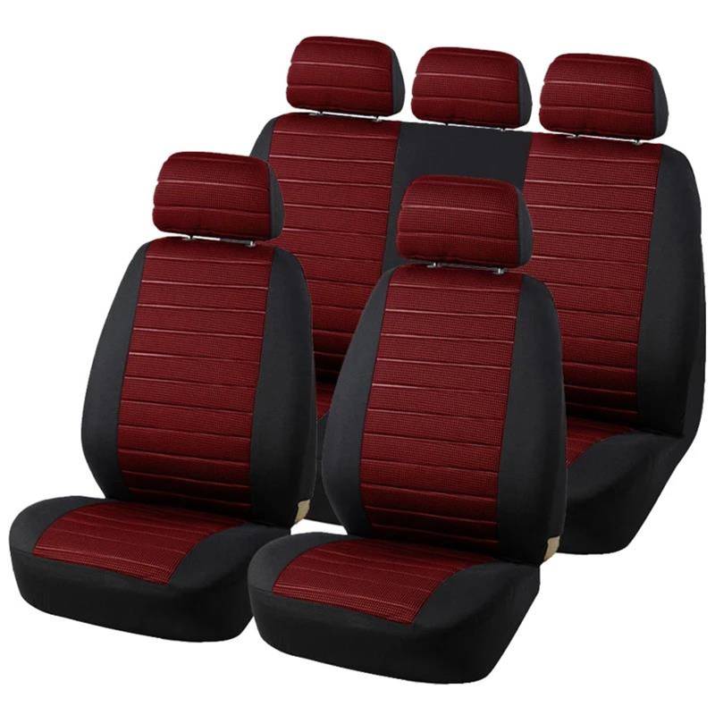 DZSFSTRHRRT Sitzbezüge Auto 4PCS/9PCS Autositzbezug Polyesterfaser Verschleißfester Stoffsitzbezug Universell kompatibel Autoinnenräume Autositzbezüge(9pcs Red) von DZSFSTRHRRT