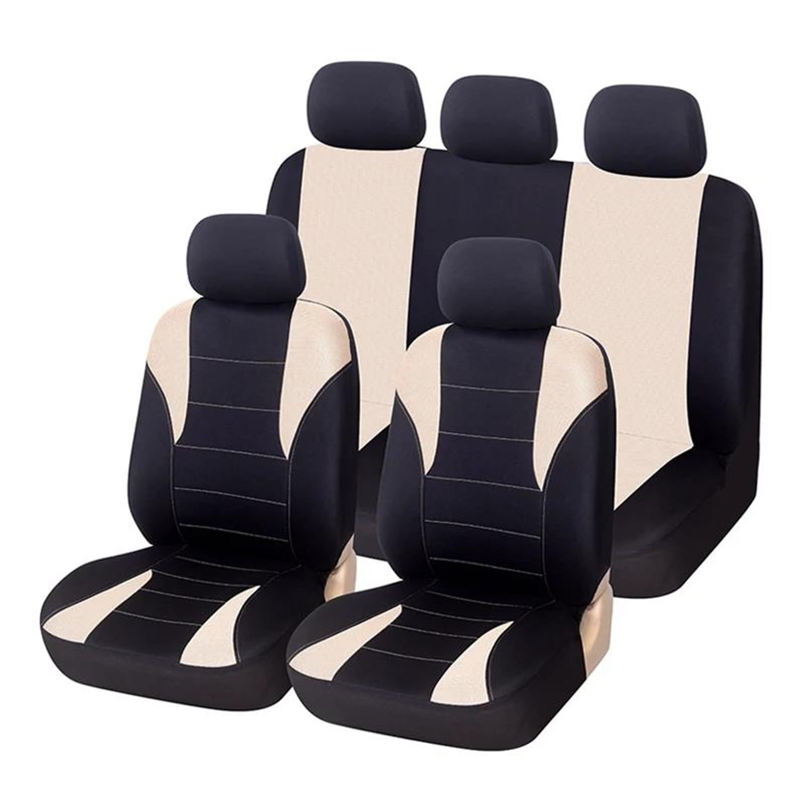 DZSFSTRHRRT Sitzbezüge Auto 9PCS Universal Fit Autositzbezug atmungsaktiv mit 3mm Verbundschwamm innen 3Reißverschluss Bank Autositzbezüge(Beige) von DZSFSTRHRRT