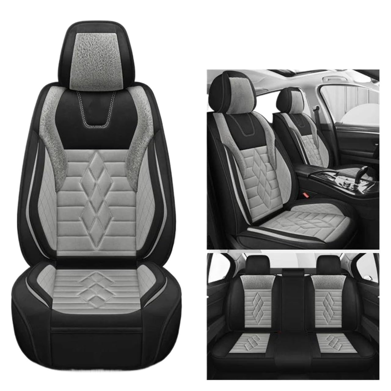 DZSFSTRHRRT Sitzbezüge Auto Auto Sitzbezüge Für Hyundai i30 ix35 Für Tucson Für Accent Auto Kissen Pad Schutz Set Winter Innen Zubehör Autositzbezüge(Grey) von DZSFSTRHRRT