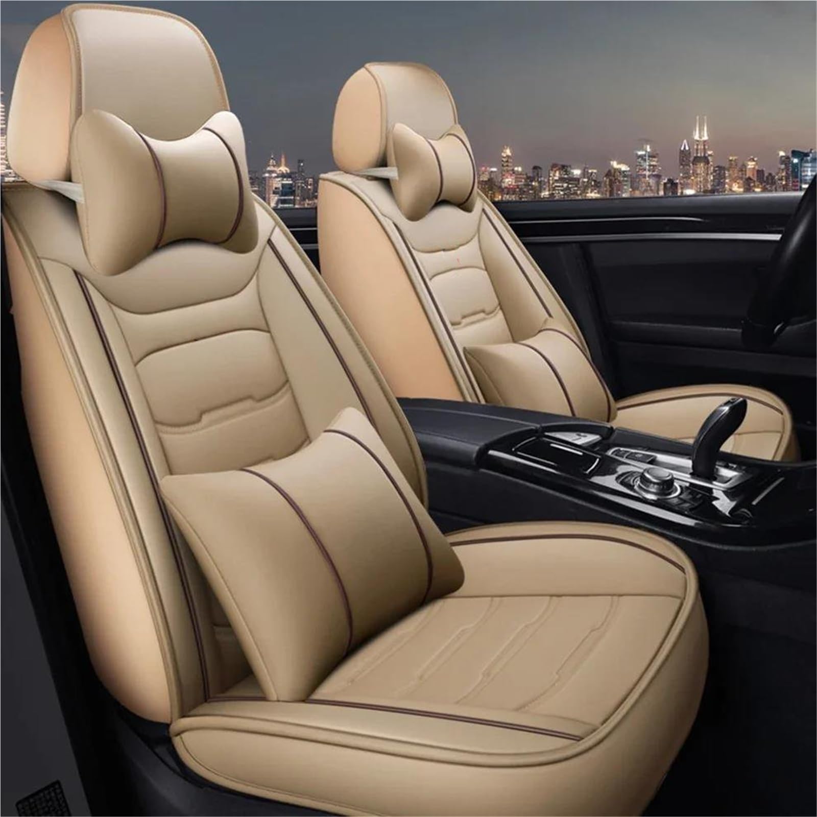 DZSFSTRHRRT Sitzbezüge Auto Autositzbezug für 3er E21 E30 E36 E46 E90 E91 E92 Autozubehör Kunstleder Autositzbezüge(Beige 5Seat+Pillow) von DZSFSTRHRRT