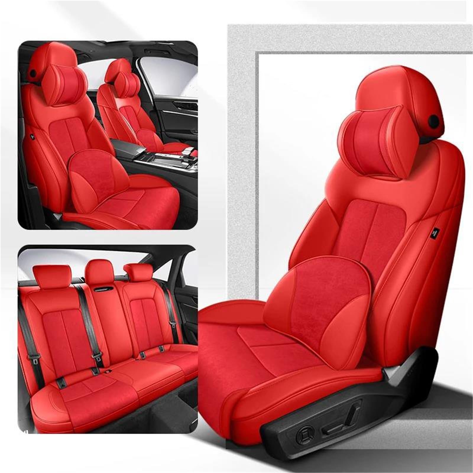 DZSFSTRHRRT Sitzbezüge Auto Benutzerdefinierte Autositzbezug für Jeep für Renegade für Patriot für Renegade für Wrangler für Cherokee 360 ​​° Surround + Leder Autositzbezüge(Red+Cushion) von DZSFSTRHRRT