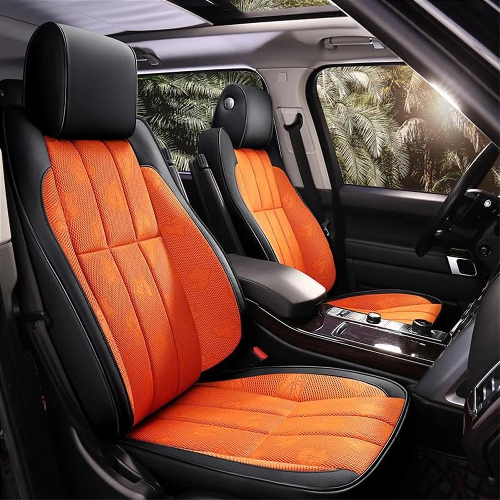 DZSFSTRHRRT Sitzbezüge Auto Benutzerdefinierte Autositzbezug für Pajero für Sport 2013 2014 2015 Zubehör Komplettset Leder mit Armlehne vorne und hinten Autositzbezüge(Orange 5PCS) von DZSFSTRHRRT