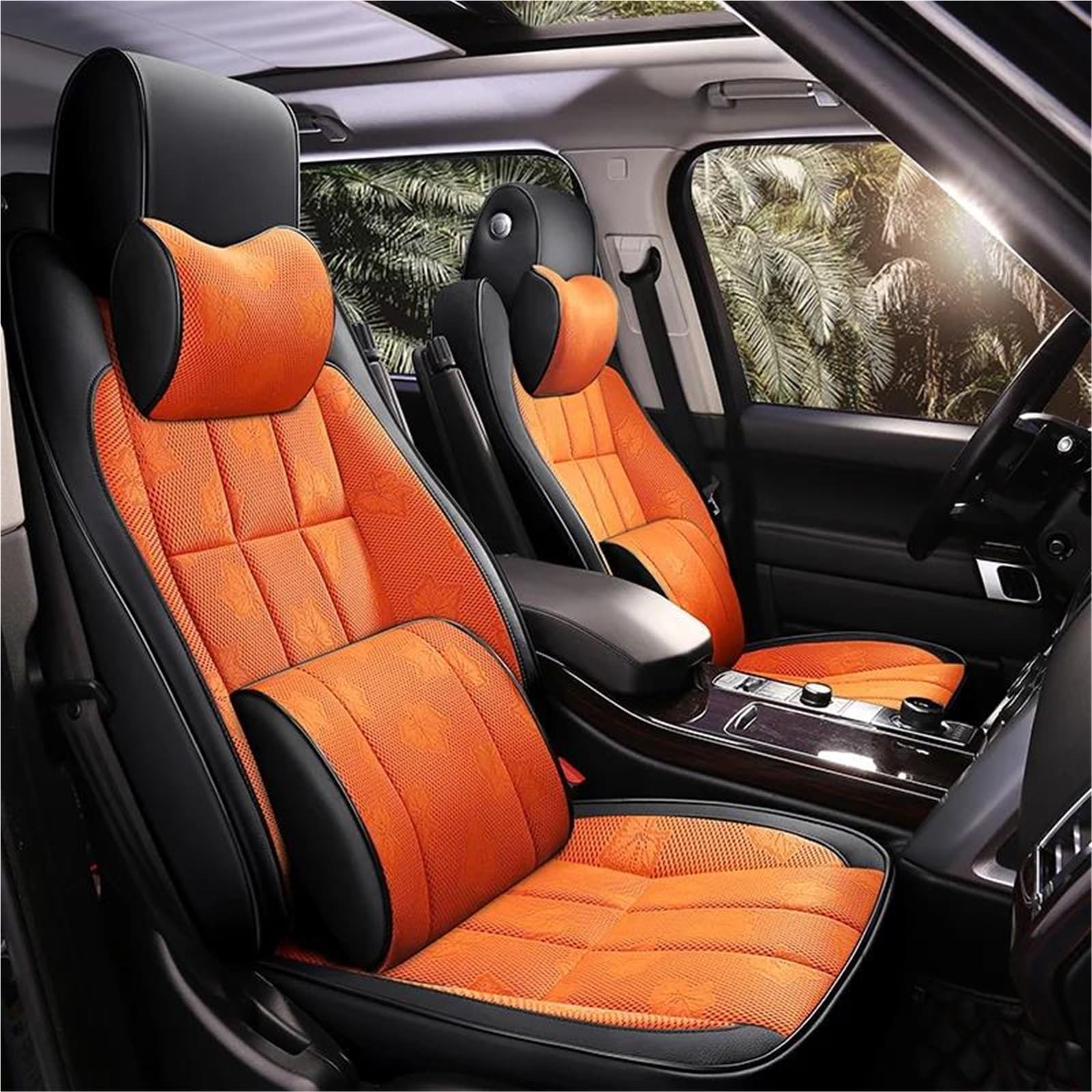 DZSFSTRHRRT Sitzbezüge Auto Benutzerdefinierte Autositzbezug für Pajero für Sport 2013 2014 2015 Zubehör Komplettset Leder mit Armlehne vorne und hinten Autositzbezüge(Orange 9PCS) von DZSFSTRHRRT