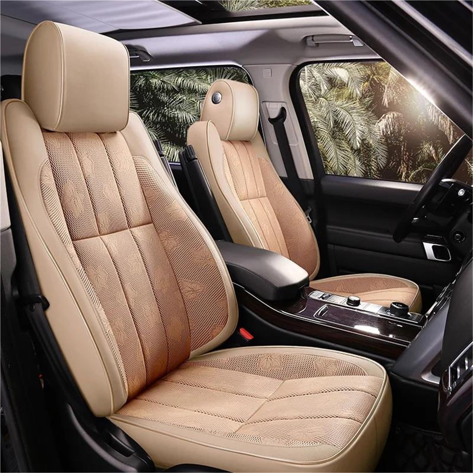 DZSFSTRHRRT Sitzbezüge Auto Benutzerdefinierte Autositzbezug für VW für Passat für B5 2005 Zubehör Komplettset Leder mit Armlehne vorne und hinten Autositzbezüge(Beige 5PCS) von DZSFSTRHRRT