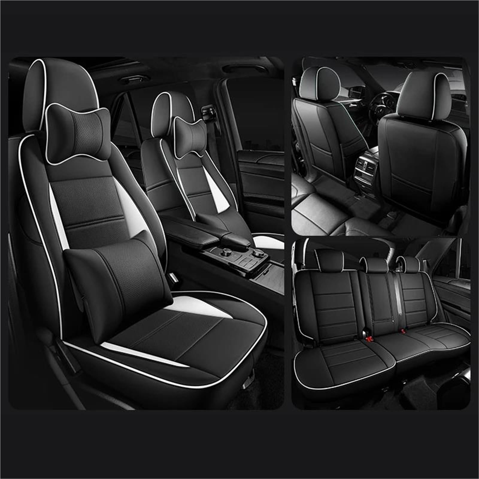 DZSFSTRHRRT Sitzbezüge Auto Benutzerdefinierte Leder Auto Sitzbezug für VW für Golf 7 2012 2013 2014 2015 2016 2017 2018 Automobile Auto Zubehör voller Satz Autositzbezüge(Black White 9 PCS) von DZSFSTRHRRT