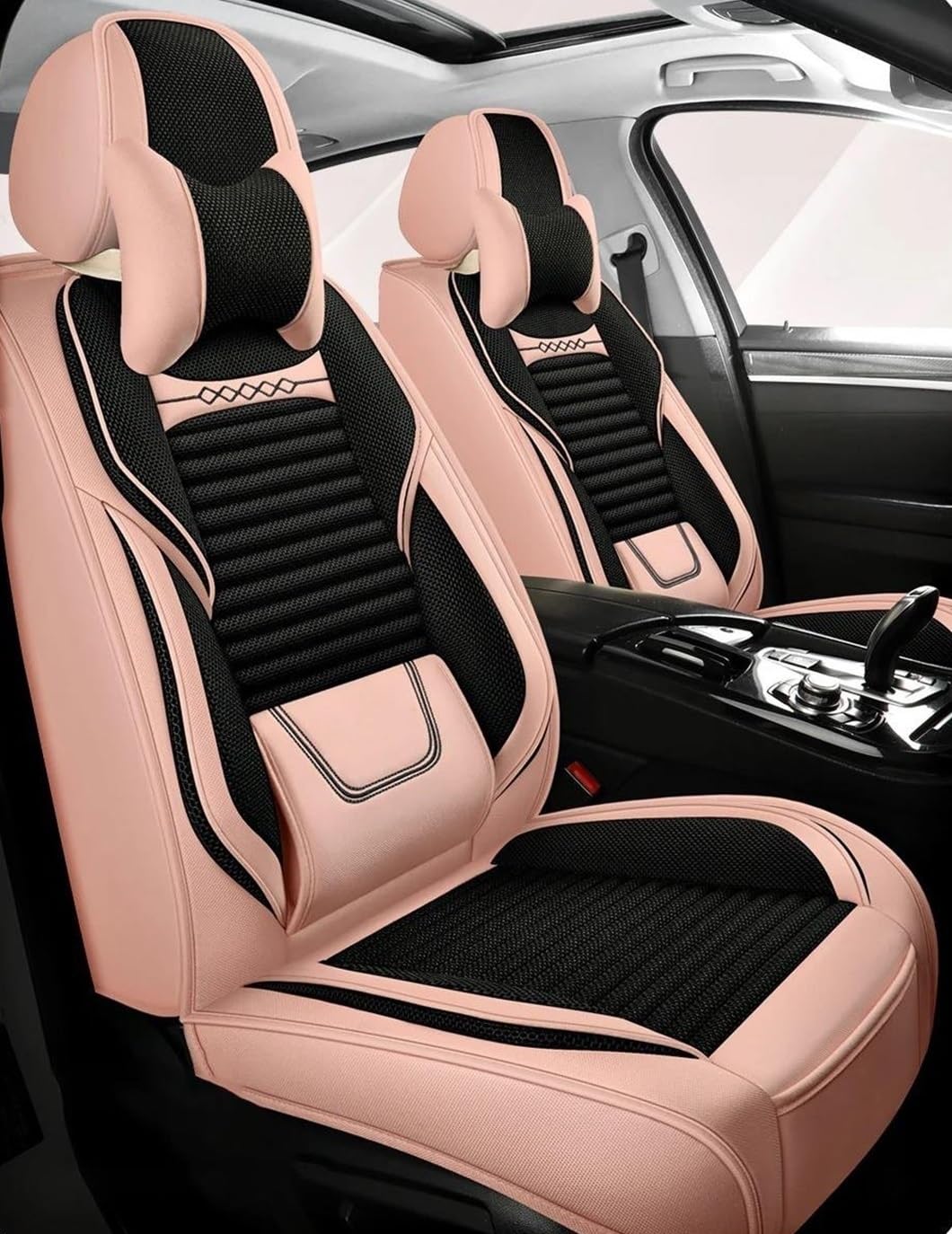 DZSFSTRHRRT Sitzbezüge Auto Flachs-Autositzbezüge für Chevy für Captiva, Autozubehör, Autositzbezüge, Autositzkissen Autositzbezüge(Pink 9PCS) von DZSFSTRHRRT