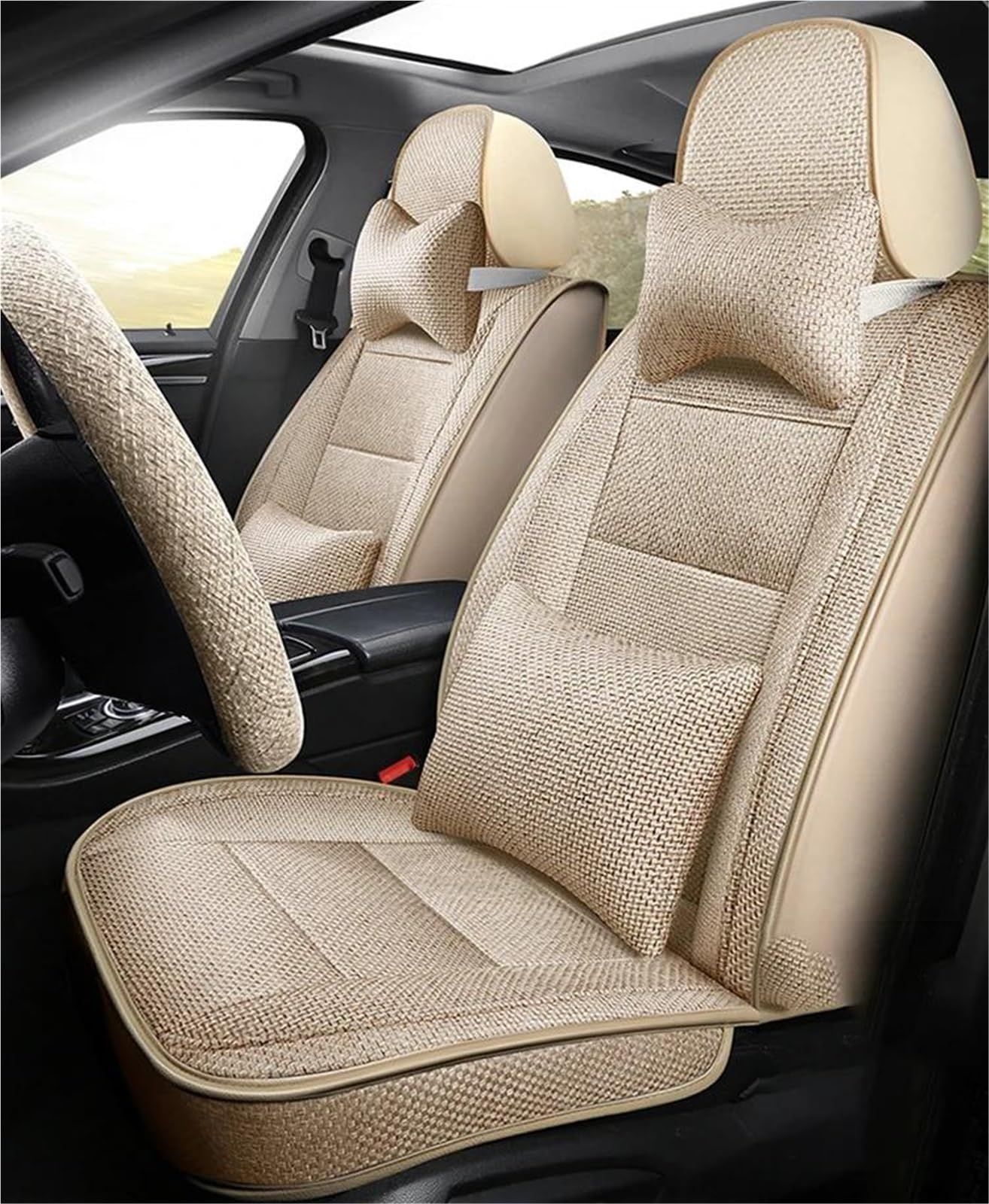 DZSFSTRHRRT Sitzbezüge Auto Flachs Autositzbezug für Infiniti Q50 QX30 Q70L EX Autozubehör Innenausstattung Autositzbezüge(Beige+Cushion) von DZSFSTRHRRT