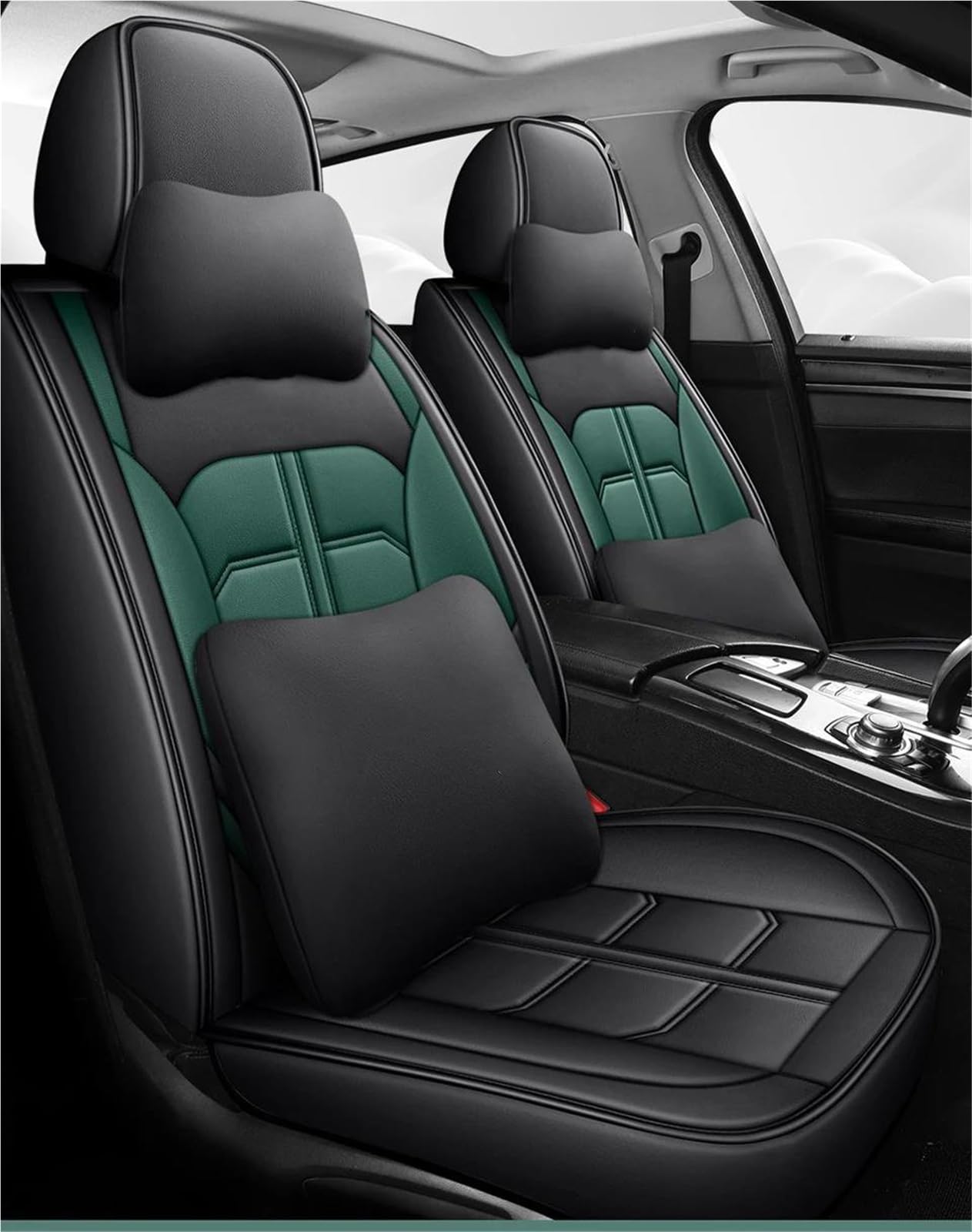 DZSFSTRHRRT Sitzbezüge Auto Leder Auto Sitzbezug Für Skoda Für Kodiaq Für Rapid Für Spaceback Für Octavia 2012 Für Fabia 2 Für Felicia für Karoq Sitzbezüge Autositzbezüge(Green+Cushion) von DZSFSTRHRRT