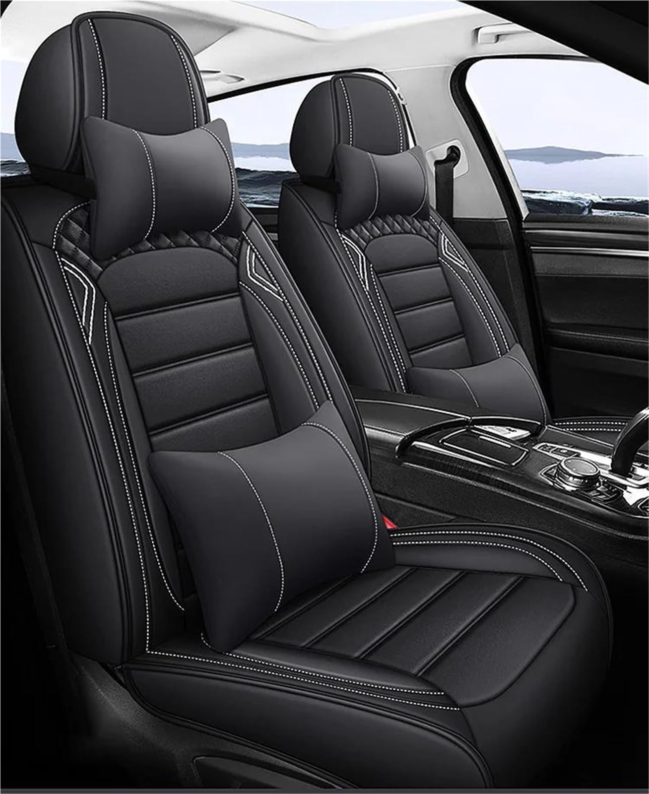 DZSFSTRHRRT Sitzbezüge Auto Leder-Autositzbezug für Volvo S60 XC60 Autositzbezüge Autositzkissen Autositzbezüge(Black+Cushion) von DZSFSTRHRRT