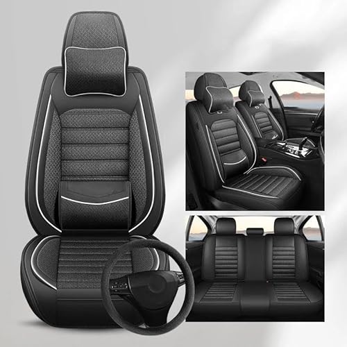 DZSFSTRHRRT Sitzbezüge Auto Leder mit Flachsmaterial, Vier-Jahreszeiten-Autositzbezüge, Autositzbezüge, Autositzkissen für Volvo XC60 Autositzbezüge(Black 7 PCS) von DZSFSTRHRRT