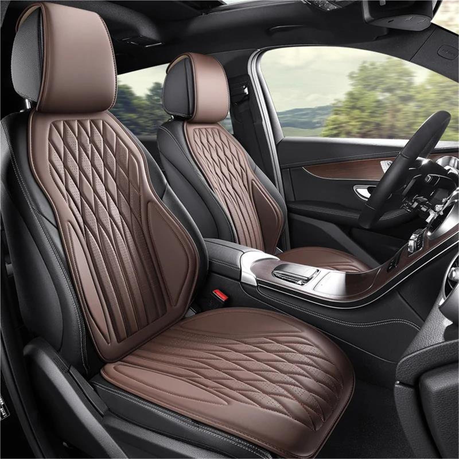 DZSFSTRHRRT Sitzbezüge Auto Luxuriöser kompletter Leder-Autositzbezug für Dodge für Caliber Innenausstattung Autositzbezüge(Brown 5PCS) von DZSFSTRHRRT