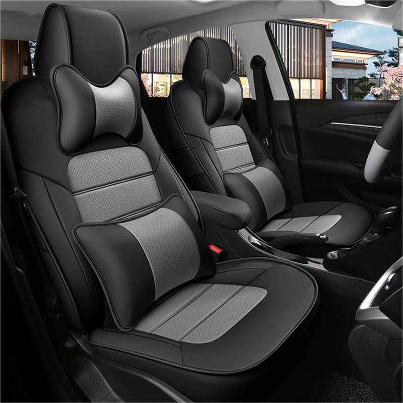 DZSFSTRHRRT Sitzbezüge Auto Luxus Full Set Custom Leder Auto Sitzbezüge Für Nissan Für Qashqai j11 2016 2017 2018 Auto Zubehör Schutzhülle Autositzbezüge(Bk-Gray+Cushion) von DZSFSTRHRRT