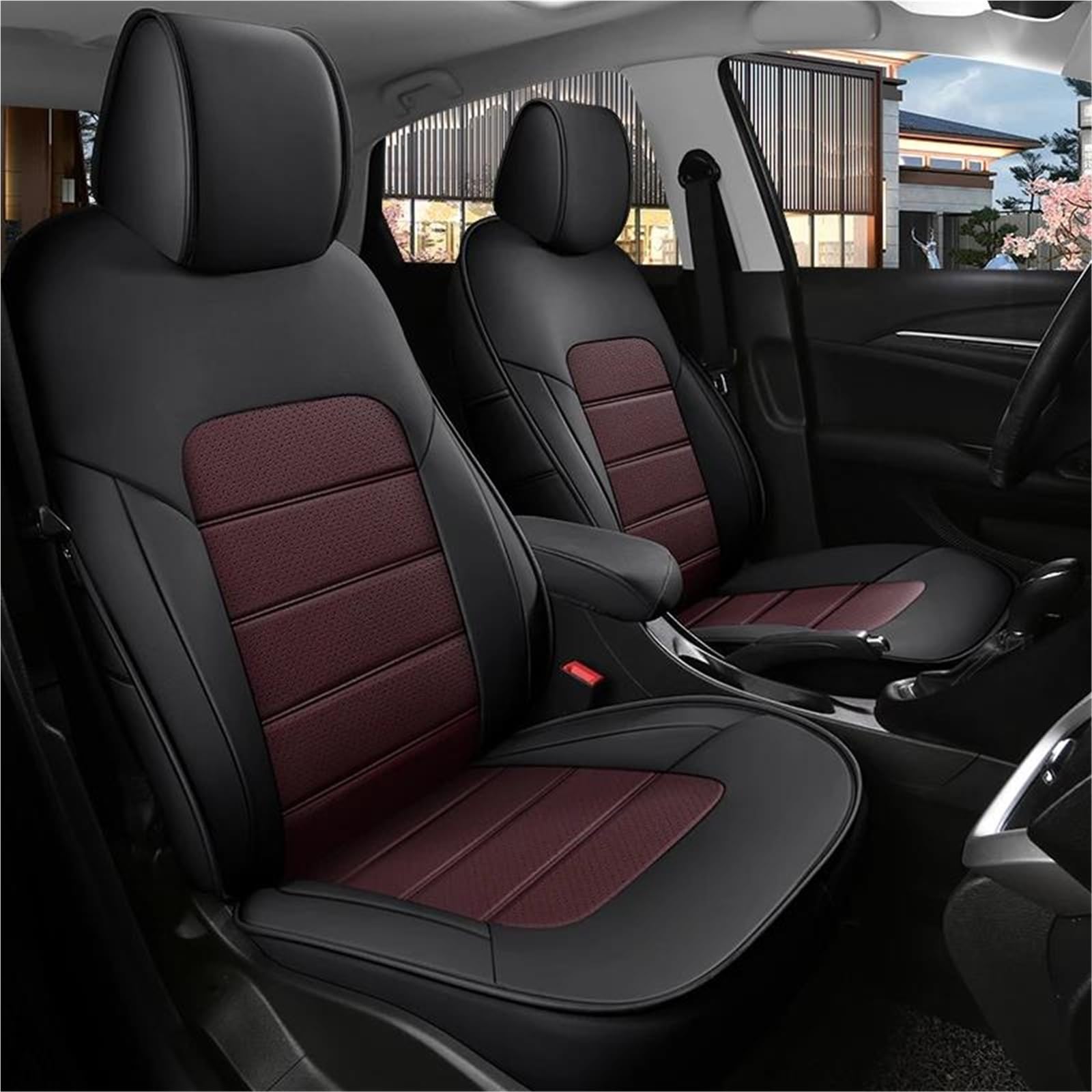 DZSFSTRHRRT Sitzbezüge Auto Luxus Full Set Custom Leder Auto Sitzbezüge Für Nissan Für Qashqai j11 2016 2017 2018 Auto Zubehör Schutzhülle Autositzbezüge(Black-red) von DZSFSTRHRRT