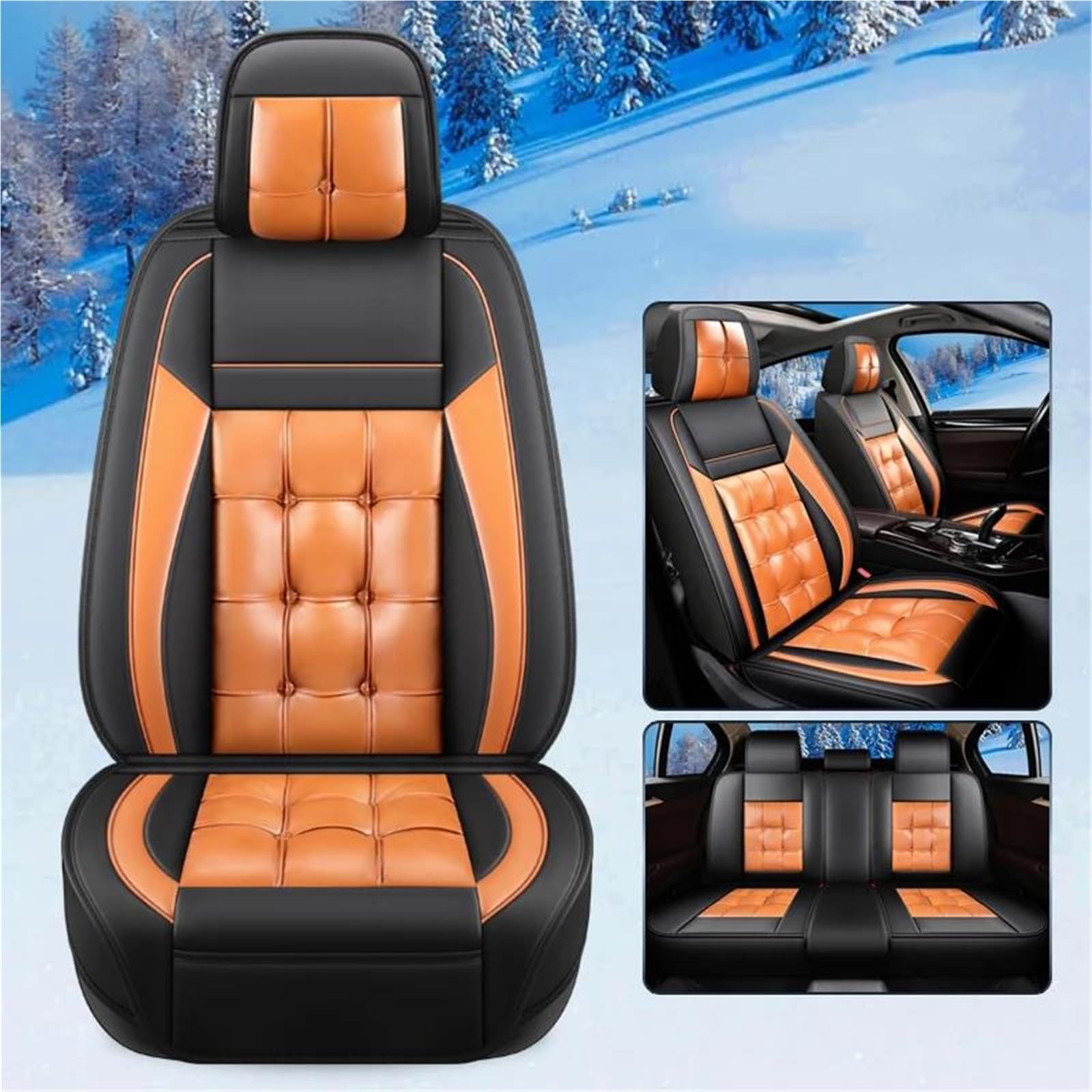 DZSFSTRHRRT Sitzbezüge Auto Luxus Leder Auto Sitz Abdeckung Für Ford Für Focus Für Mk4 Auto Sitzbezüge Auto Sitzkissen Zubehör Autositzbezüge(Orange 5PCS) von DZSFSTRHRRT