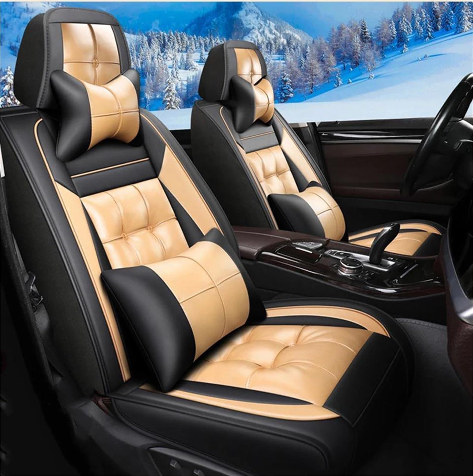 DZSFSTRHRRT Sitzbezüge Auto Luxus-Leder-Autositzbezug für Seat für Ateca Autositzbezüge Autositzkissen-Zubehör Autositzbezüge(Beige 6PCS) von DZSFSTRHRRT