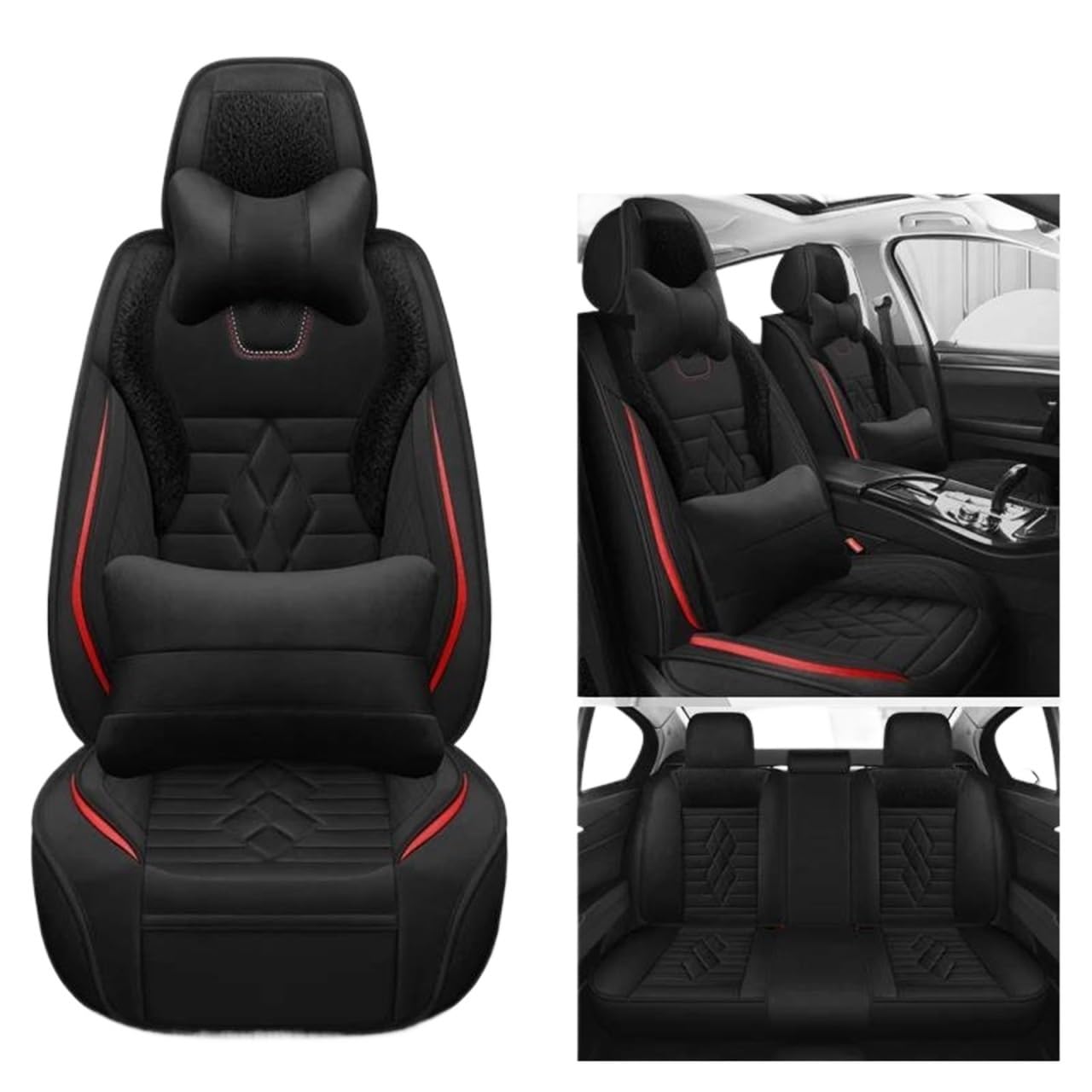 DZSFSTRHRRT Sitzbezüge Auto Plüsch Auto Sitzbezüge Für Suzuki Für Swift Für Ignis Für Vitara Auto Kissen Schutz Set Winter Innen Zubehör Autositzbezüge(Black+Pillow) von DZSFSTRHRRT