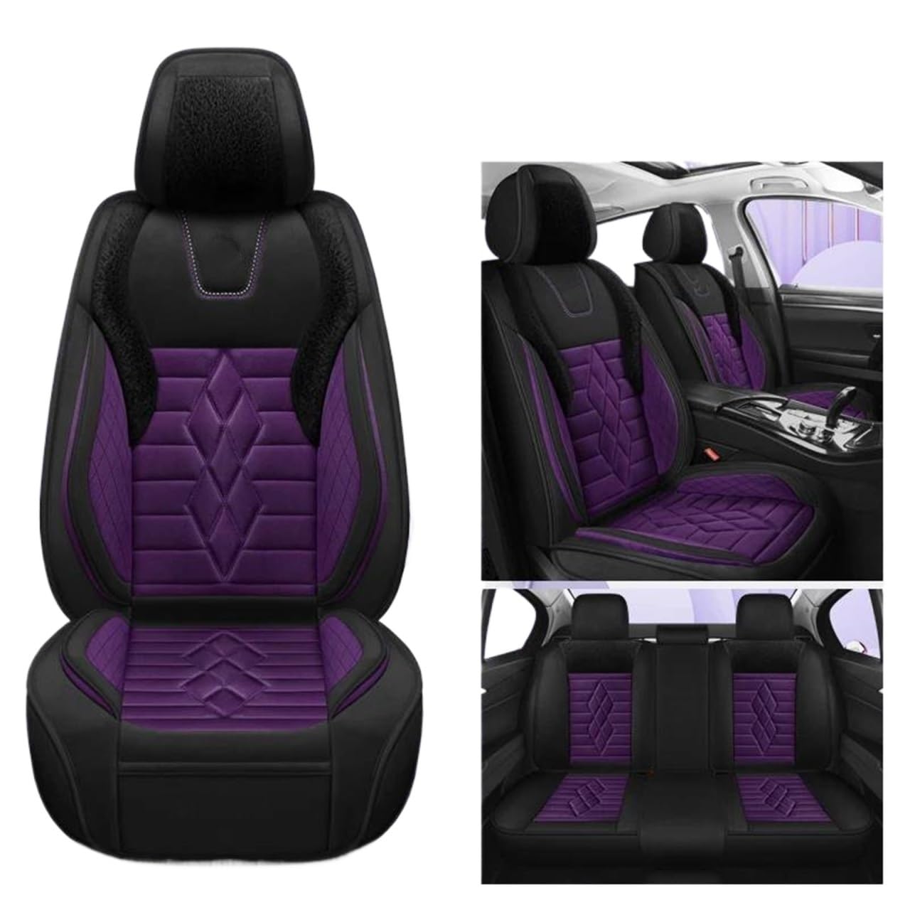 DZSFSTRHRRT Sitzbezüge Auto Plüsch-Autositzbezüge für Volvo S40 XC60, Auto-Kissen-Pad-Schutz-Set, universelles Winter-Innenzubehör Autositzbezüge(Black Purple) von DZSFSTRHRRT