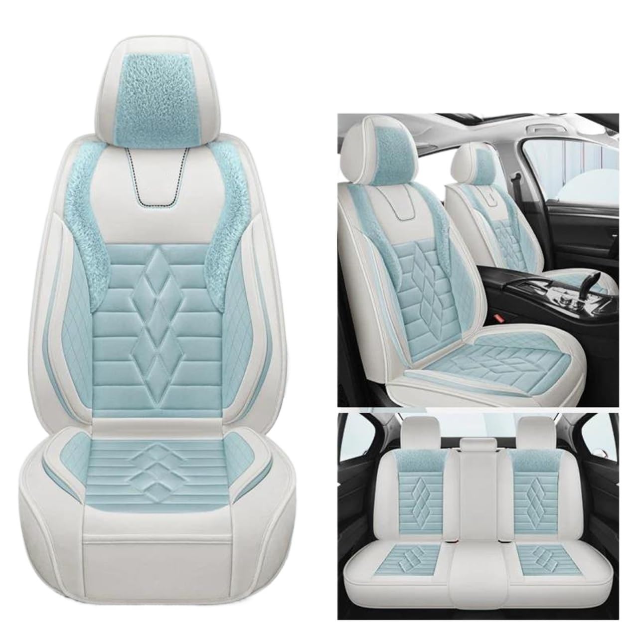 DZSFSTRHRRT Sitzbezüge Auto Plüsch-Autositzbezüge für Volvo S40 XC60, Auto-Kissen-Pad-Schutz-Set, universelles Winter-Innenzubehör Autositzbezüge(Blau) von DZSFSTRHRRT