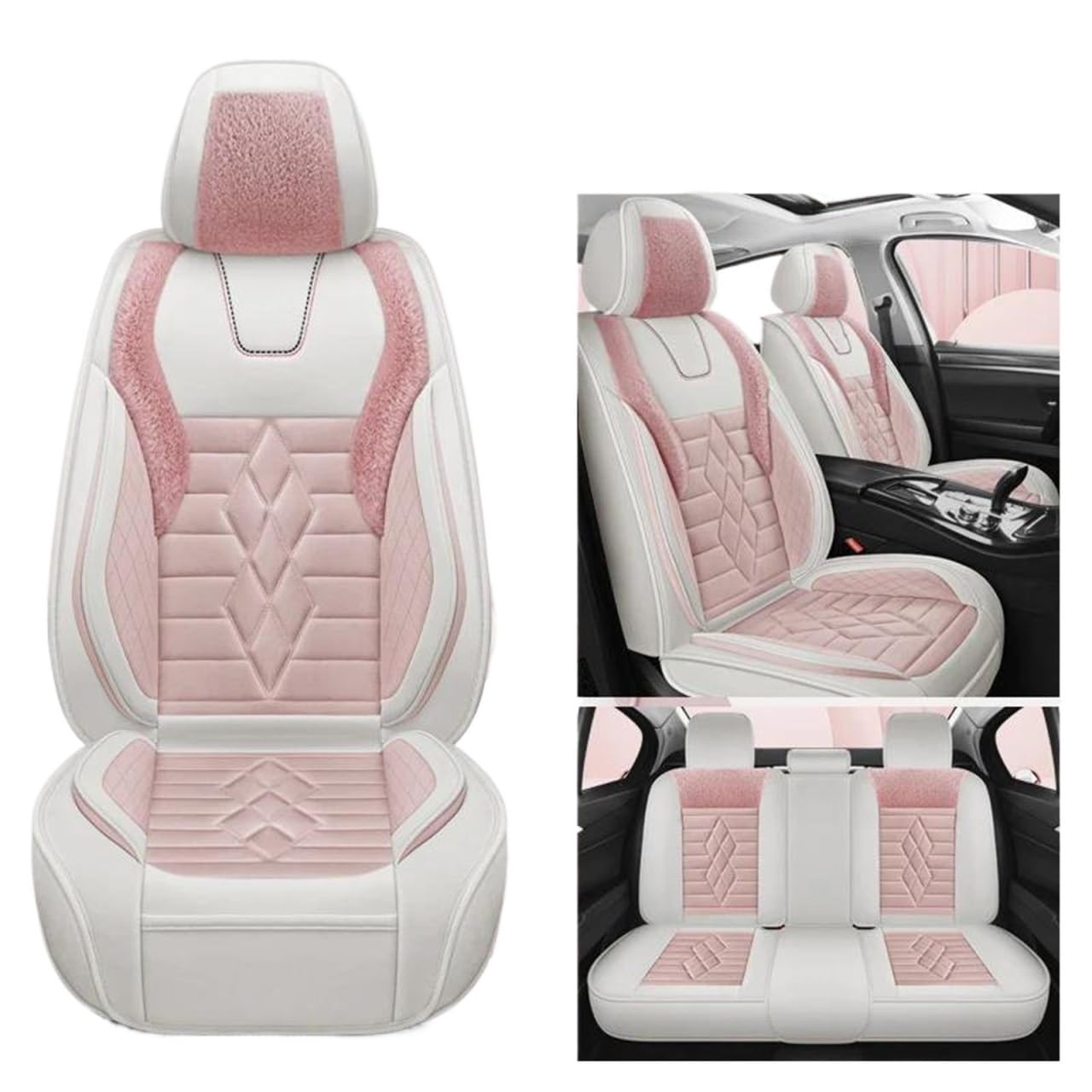 DZSFSTRHRRT Sitzbezüge Auto Plüsch-Autositzbezüge für Volvo für S40 XC60, Auto-Kissenschutz-Set, Winter-Innenausstattung Autositzbezüge(Pink) von DZSFSTRHRRT