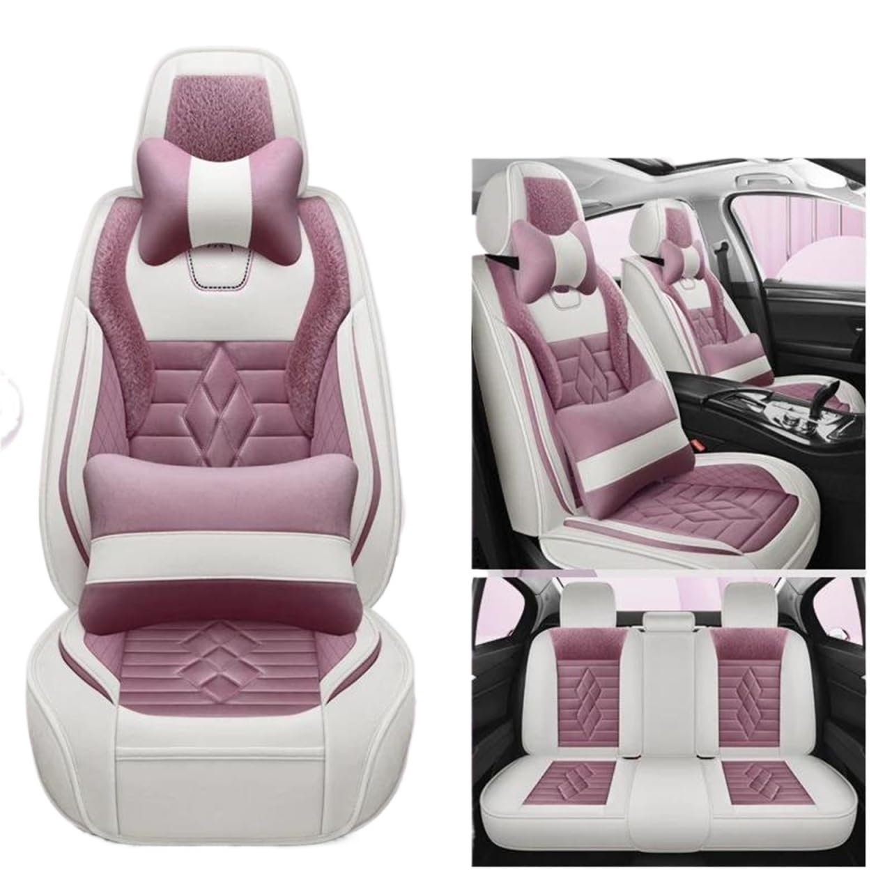 DZSFSTRHRRT Sitzbezüge Auto Plüsch-Autositzbezüge für Volvo für S40 XC60, Auto-Kissenschutz-Set, Winter-Innenausstattung Autositzbezüge(Purple+Pillow) von DZSFSTRHRRT