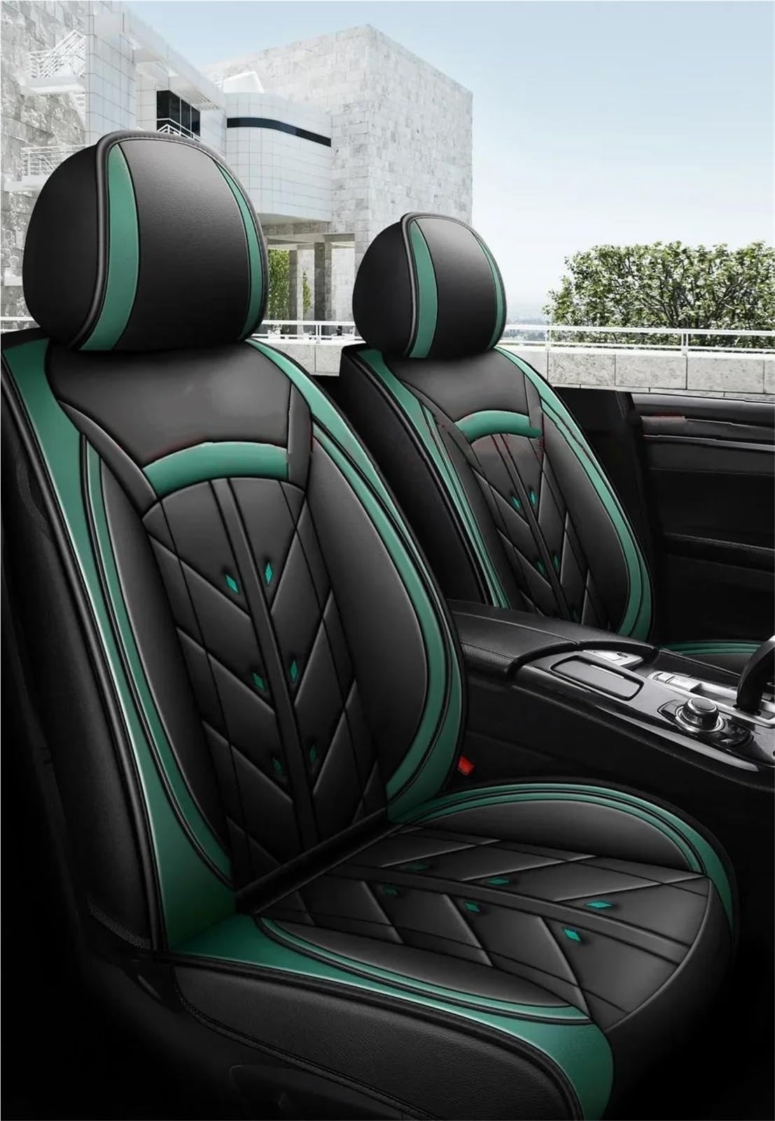 DZSFSTRHRRT Sitzbezüge Auto Pu-Leder Autositzbezug für 5er F10 F11 G30 G31 E39 E60 E61 F07 F18 G38 Autozubehör Autositzbezüge(Black Green 5Seat) von DZSFSTRHRRT