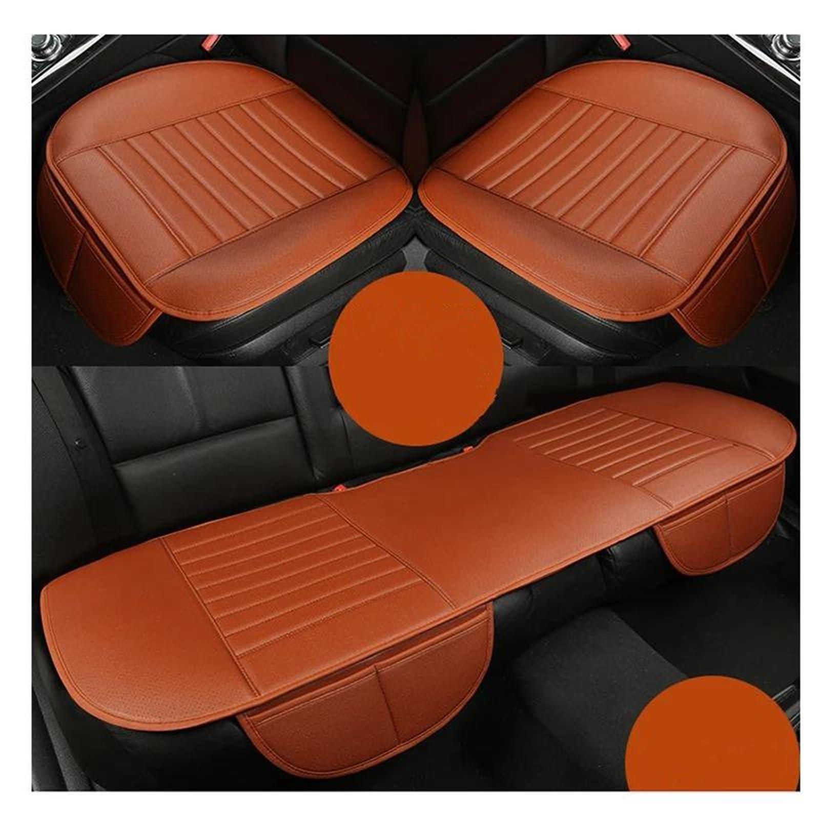 DZSFSTRHRRT Sitzbezüge Auto Vier Jahreszeiten Sitzbezug PU Leder Auto Sitzkissen Autos Sitzbezug Universal Für Mitsubishi Autositzbezüge(Orange) von DZSFSTRHRRT