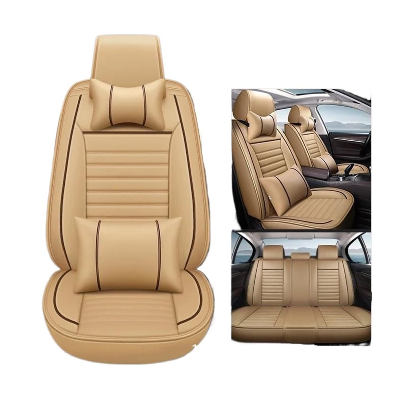 DZSFSTRHRRT Sitzbezüge Auto Volle Set Auto Sitz Abdeckung Für A4 B6 A6 C6 Auto Leder Innen Zubehör Auto Sitzbezüge Auto Sitzkissen Autositzbezüge(Beige+Cushion) von DZSFSTRHRRT