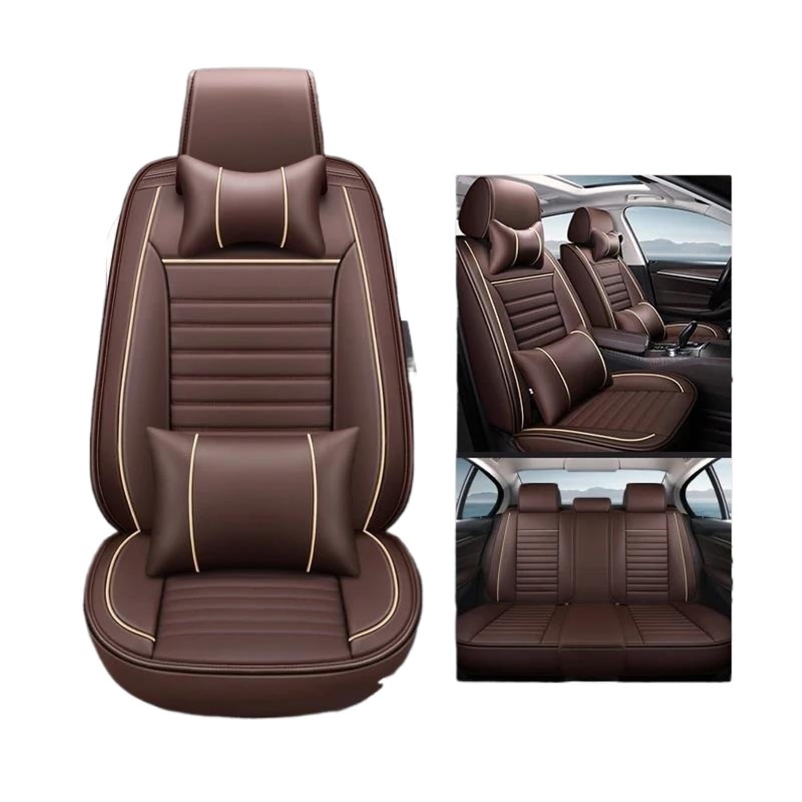 DZSFSTRHRRT Sitzbezüge Auto Volle Set Auto Sitz Abdeckung Für Kia Für Carens Auto Leder Innen Zubehör Auto Sitzbezüge Auto Sitzkissen Autositzbezüge(Brown+Cushion) von DZSFSTRHRRT