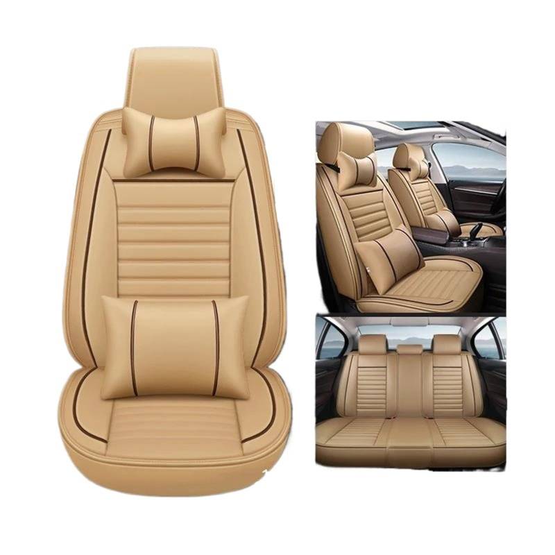 DZSFSTRHRRT Sitzbezüge Auto Volle Set Auto Sitz Abdeckung Für Mitsubishi Für Lancer X Auto Leder Innen Zubehör Auto Sitzbezüge Auto Sitzkissen Autositzbezüge(Beige+Cushion) von DZSFSTRHRRT