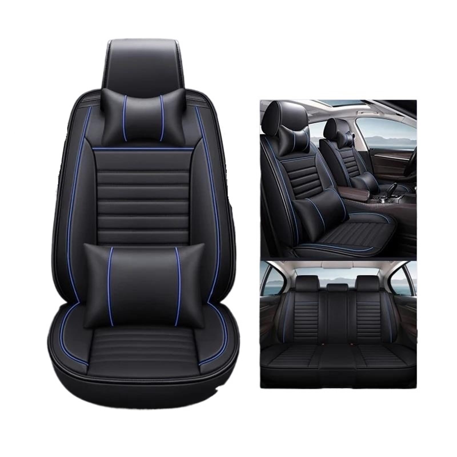 DZSFSTRHRRT Sitzbezüge Auto Volle Set Auto Sitz Abdeckung Für Mitsubishi Für Lancer X Auto Leder Innen Zubehör Auto Sitzbezüge Auto Sitzkissen Autositzbezüge(Bk Blue+Cushion) von DZSFSTRHRRT