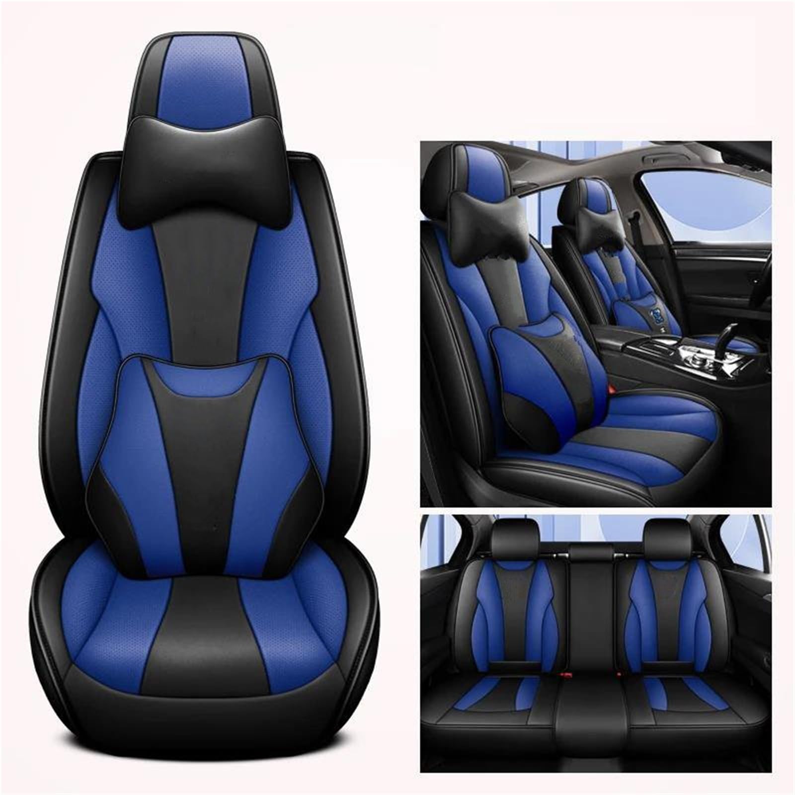 DZSFSTRHRRT Sitzbezüge Auto Vollständiger Satz Luxus-Autositzbezug für X6 E71 E90 Autositzbezüge Lederzubehör Autositzbezüge(Blue+Cushion) von DZSFSTRHRRT