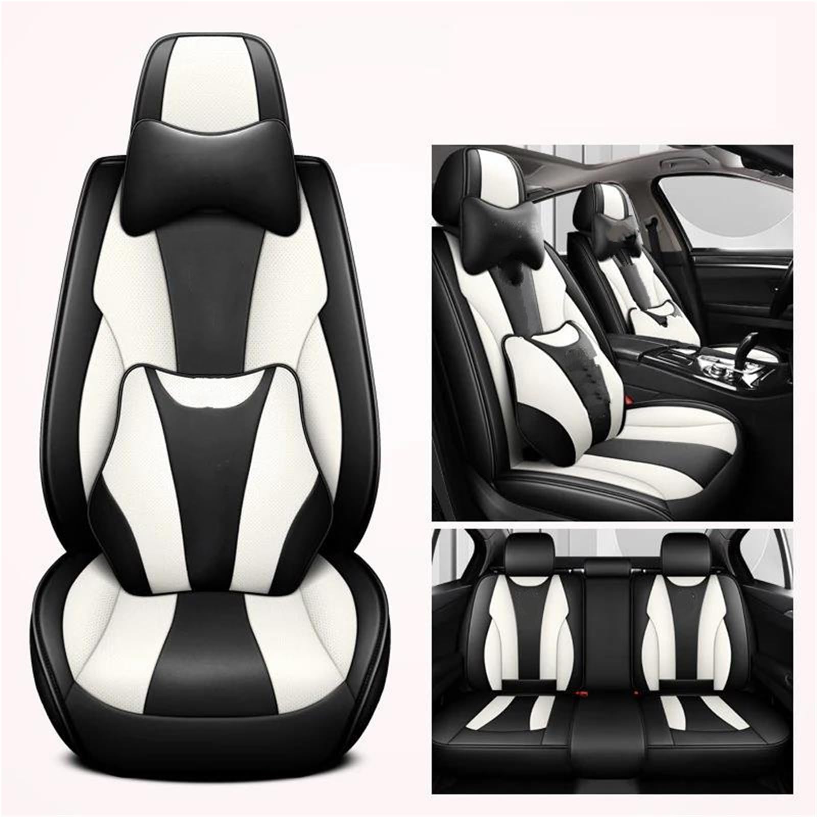 DZSFSTRHRRT Sitzbezüge Auto Vollständiger Satz Luxus-Autositzbezug für X6 E71 E90 Autositzbezüge Lederzubehör Autositzbezüge(White+Cushion) von DZSFSTRHRRT