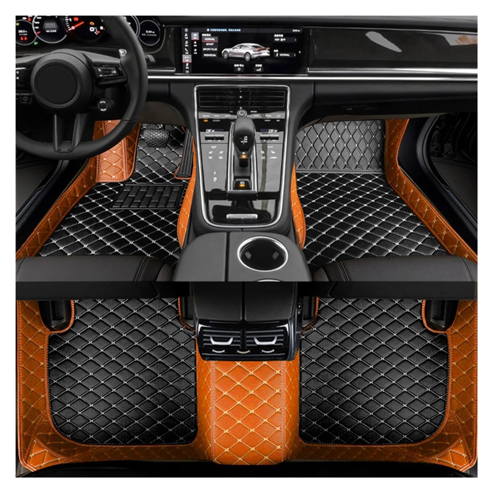 Fußmatten Auto-Fußmatten für A4 B7 2004 2005 2006 2007 2008 Innenausstattung Kunstleder Auto Fußmatten(Orange Black) von DZSFSTRHRRT