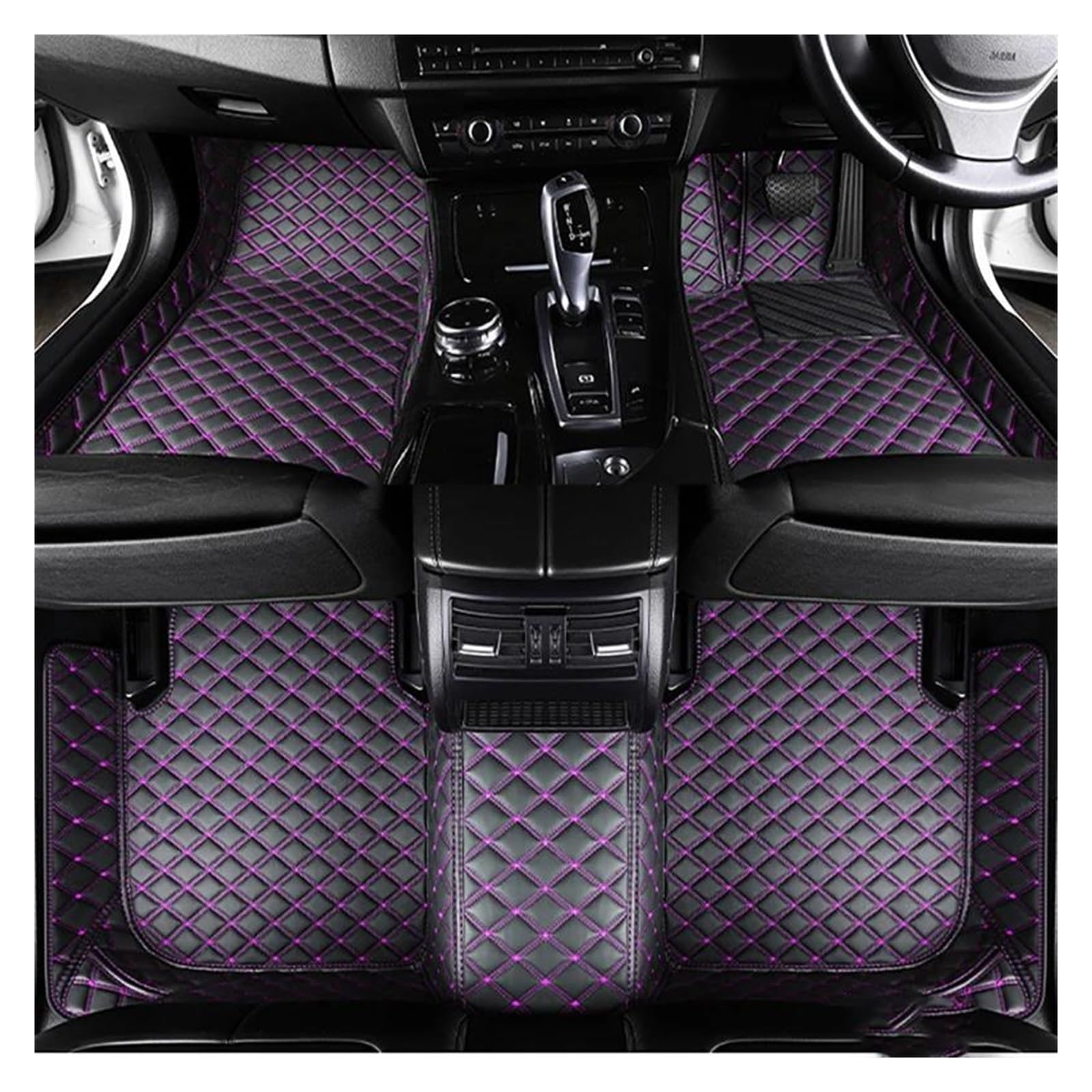 Fußmatten Benutzerdefinierter kompletter Satz RHD-Autofußmatten aus Leder für Peugeot 207 2009-2014 Innenausstattung Automatten Teppiche Zubehör Auto Fußmatten(Black Purple) von DZSFSTRHRRT