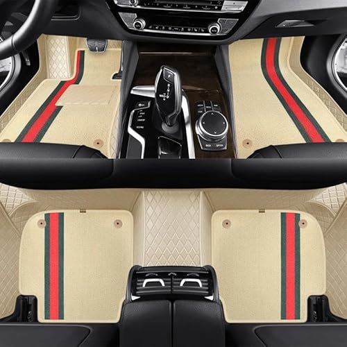 Fußmatten Custom Fashion Full Set Auto-Fußmatten für Cayenne 2018 2019 2020 2021 2022 Auto-Matten Teppiche Innenausstattung Auto Fußmatten(Beige Stripes) von DZSFSTRHRRT